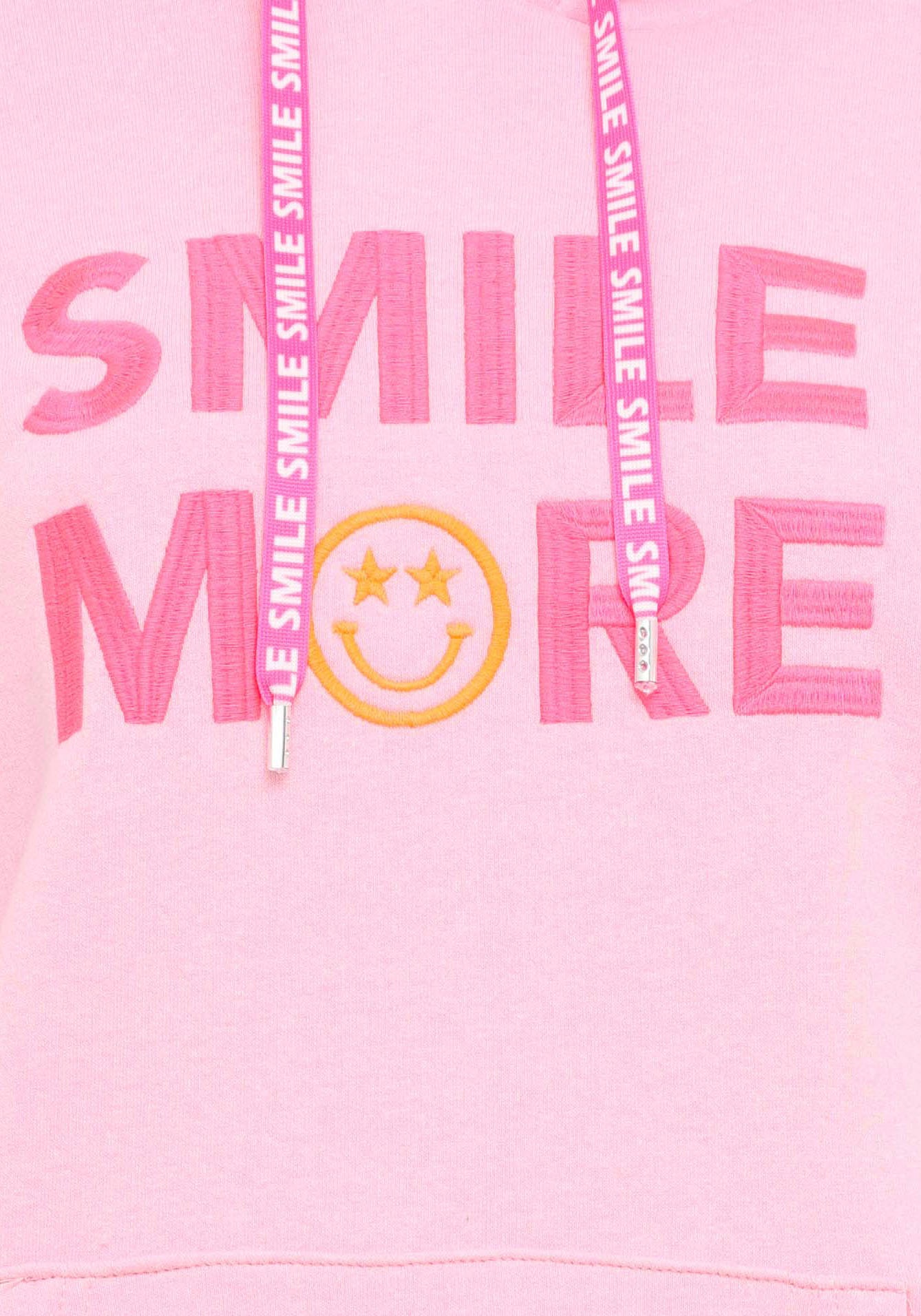 Zwillingsherz Hoodie »"Smile More"«, Neonbündchen, Kapuze, Langarm, Bänder mit Schrifzug, Kängurutasche