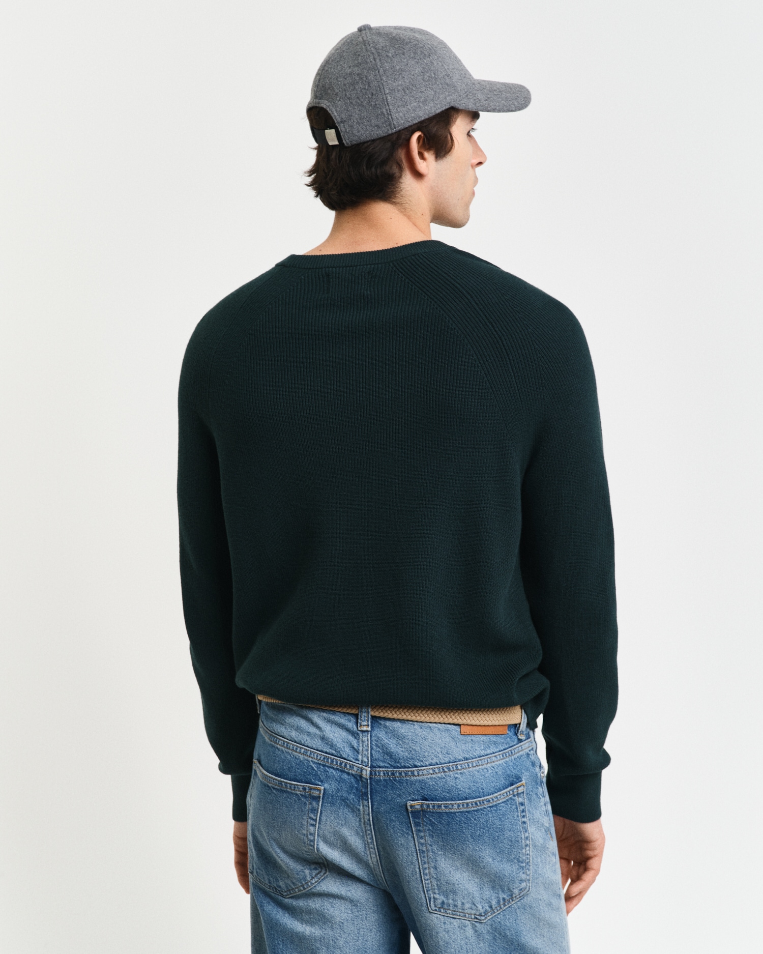 Gant Rundhalspullover »COTTON WOOL RIB C-NECK«, Rippstrickstruktur
