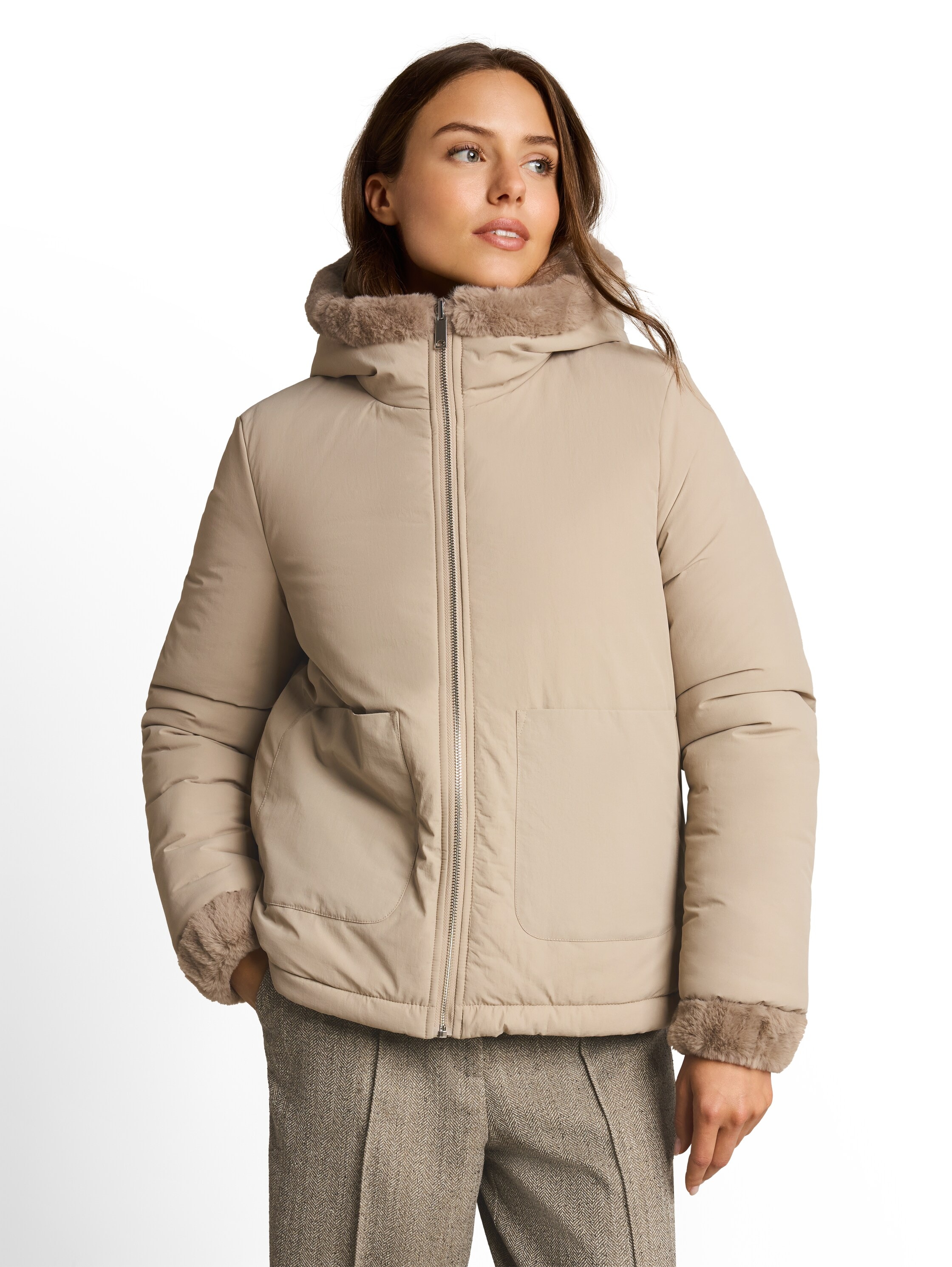 TOM TAILOR Wendejacke "Regular" mit Kapuze beidseitig tragbar / Fleece mit Kapuze / Winterjacke