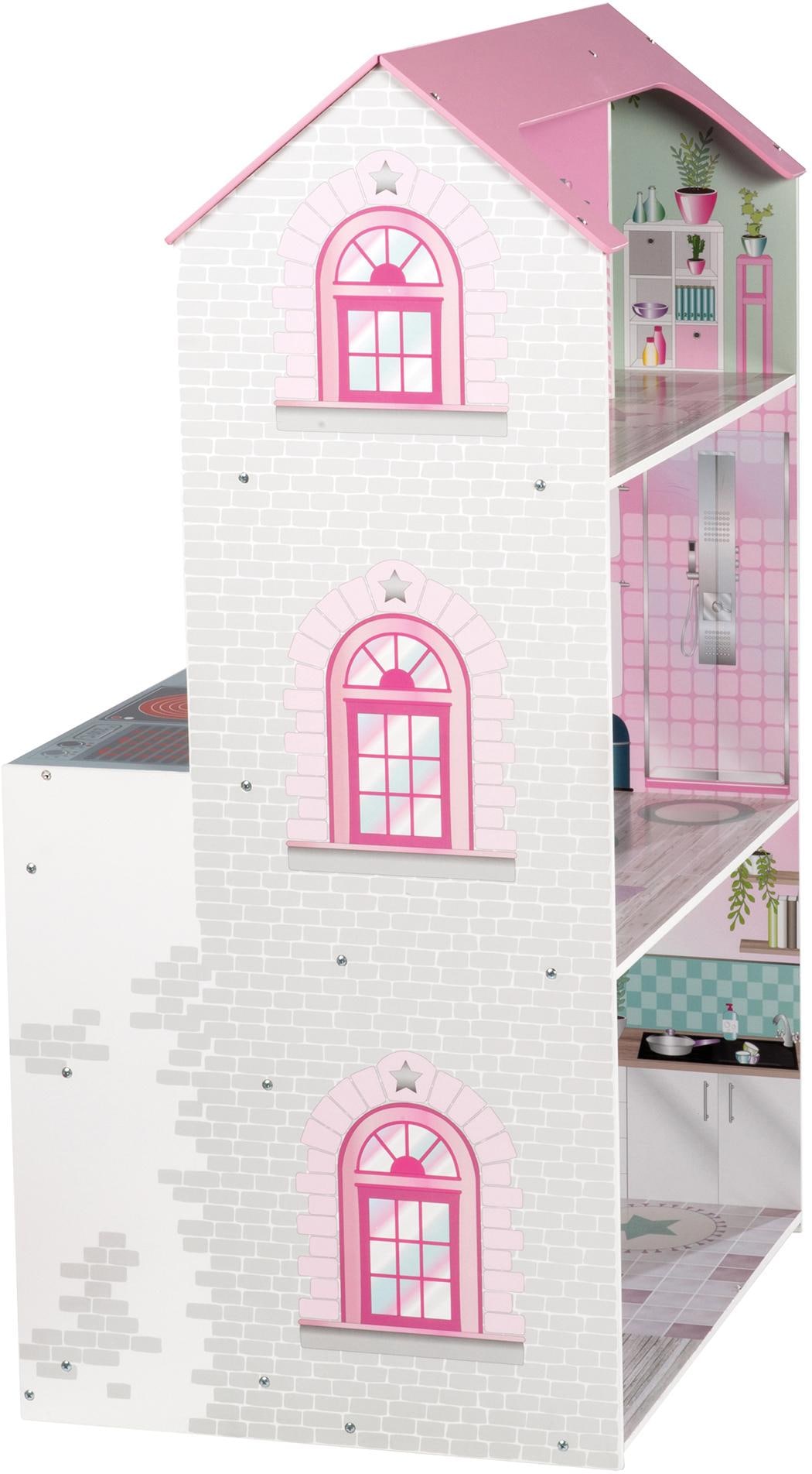 roba® Spielküche »2-in-1, rosa«, mit mehrstöckigem Puppenhaus