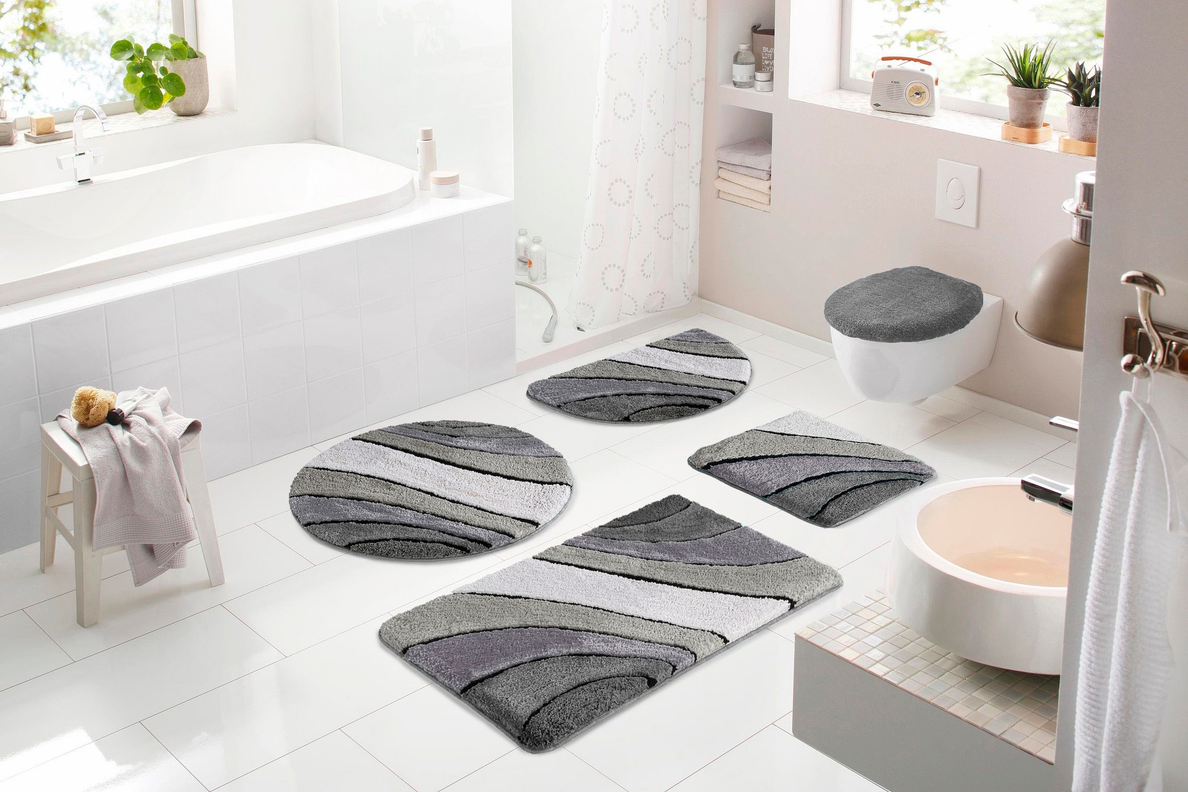 my home Badematte »Josie, Badvorleger, Badezimmer Teppich«, rutschhemmend beschichtet, fussbodenheizungsgeeignet-schnell trocknend-strapazierfähig, Badteppich, Badematten, rechteckig, rund & als 3-tlg. Set erhältlich