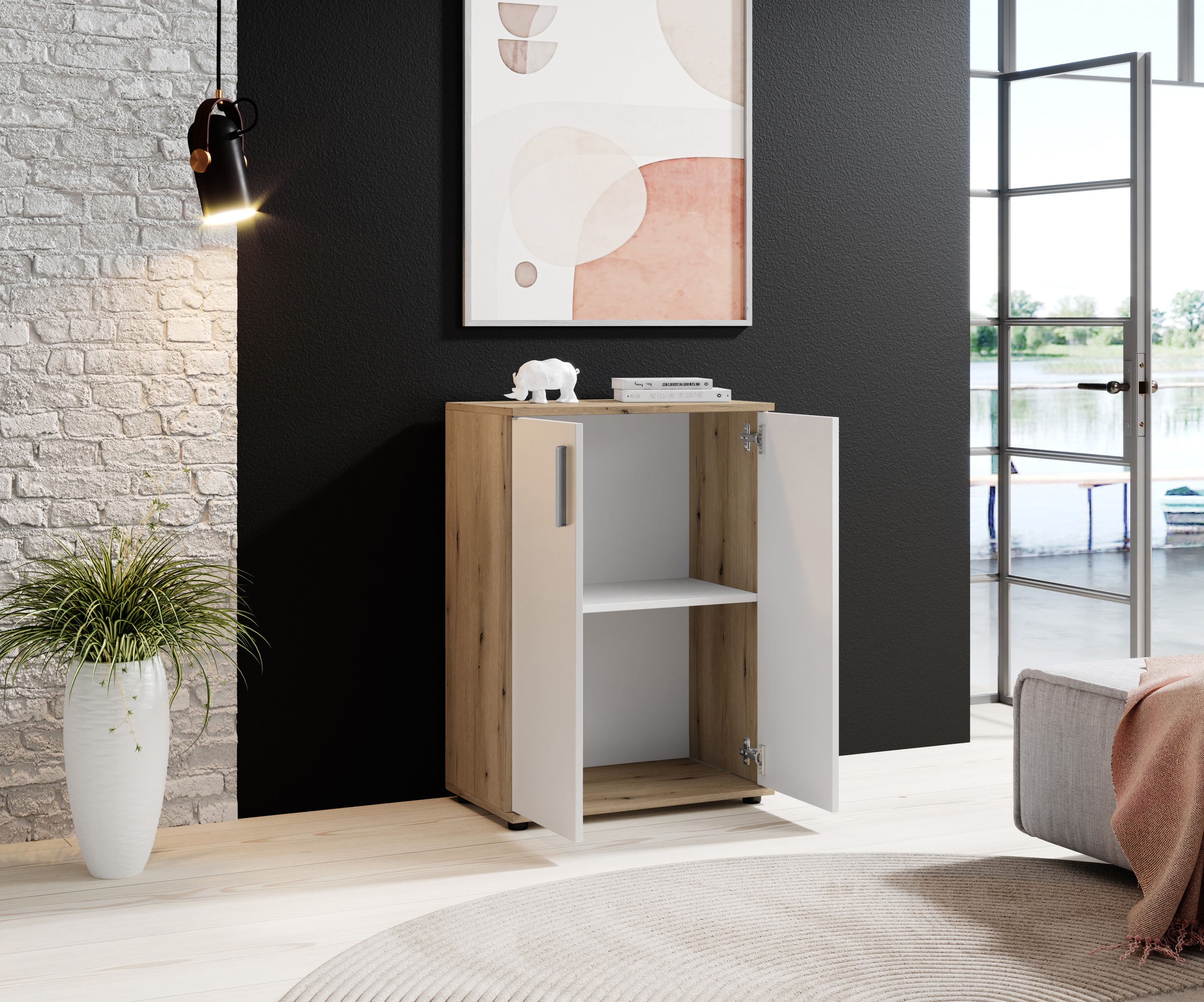 HBZ Kommode »BC-Drift-2, Mehrzweckschrank Stellmass BxHxT 60x84x35 cm«, (1 St.), Schrank mit 2 Türen und 1 Einlegeboden
