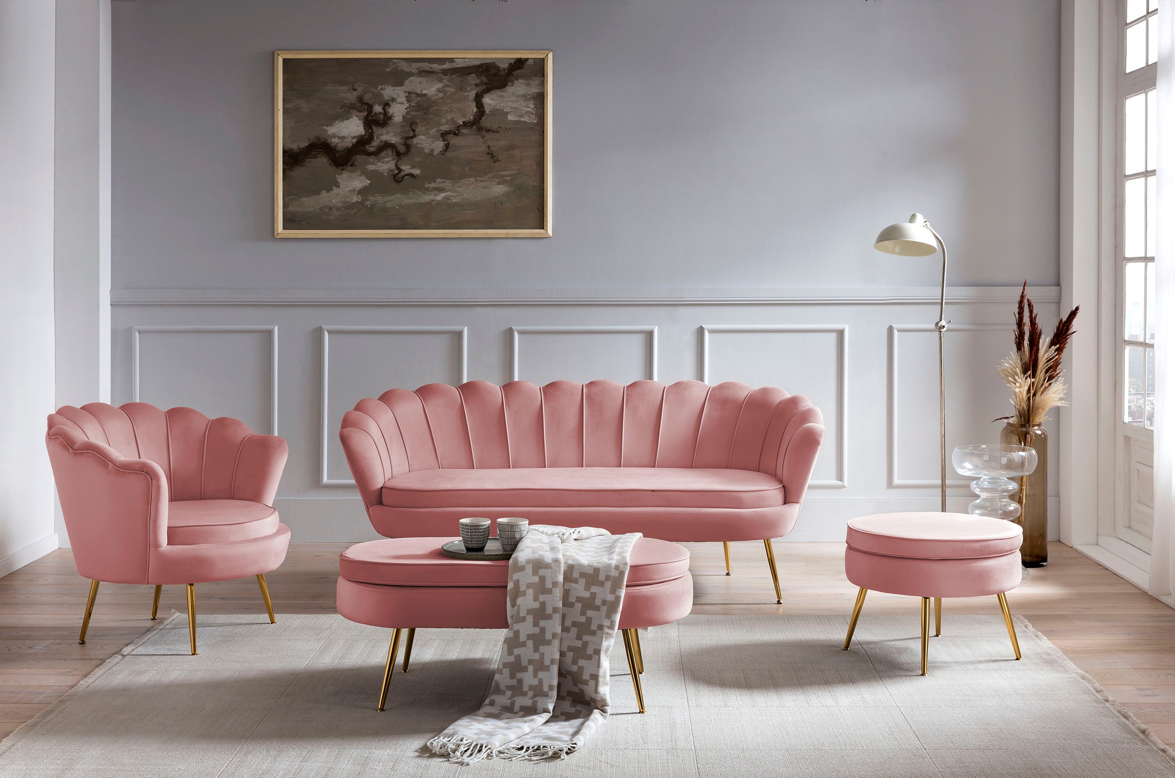 SalesFever Polsterhocker »Calm Gepolsterter Hocker mit Charme«, mit hohem Sitzkissen