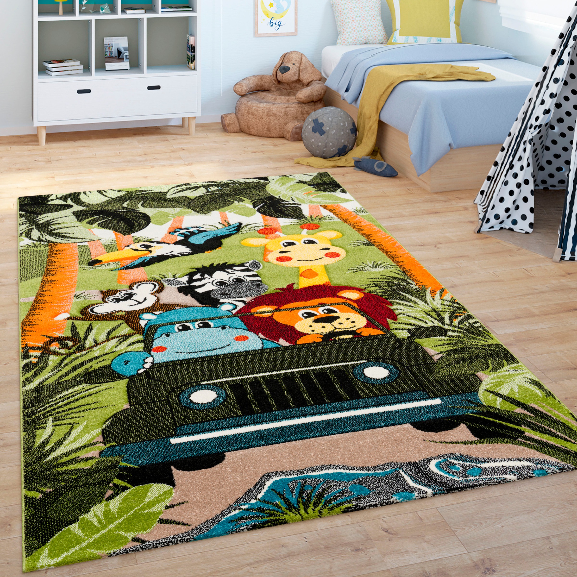 Paco Home Kinderteppich »Diamond 651«, rechteckig, 16 mm Höhe, Spielteppich, 3D-Design, niedliches buntes Tier Motiv, Kinderzimmer