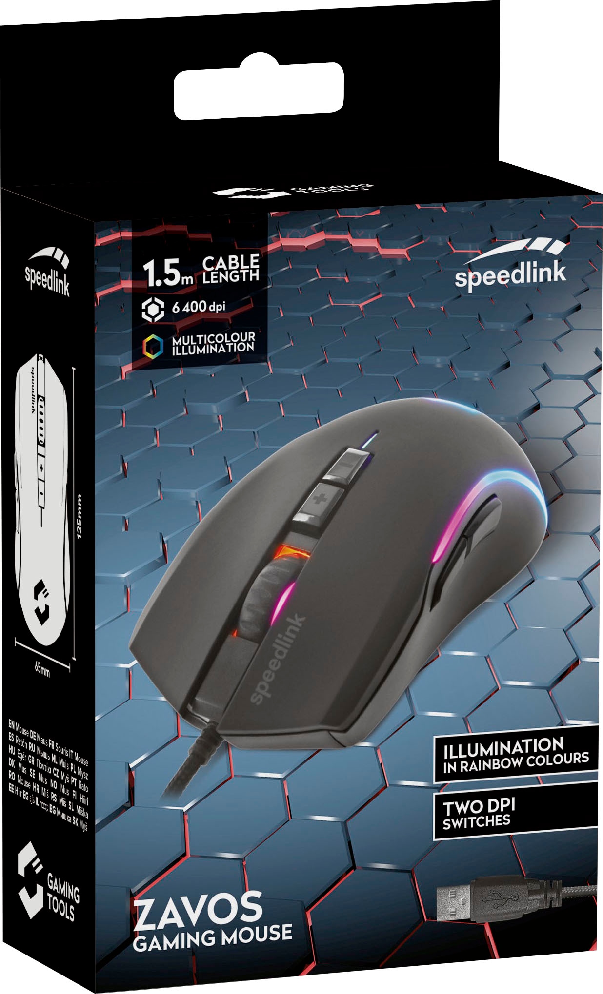 Speedlink Gaming-Maus »ZAVOS RGB LED Beleuchtung, 5 Tasten, DPI-Schalter bis 6400dpi«, kabelgebunden