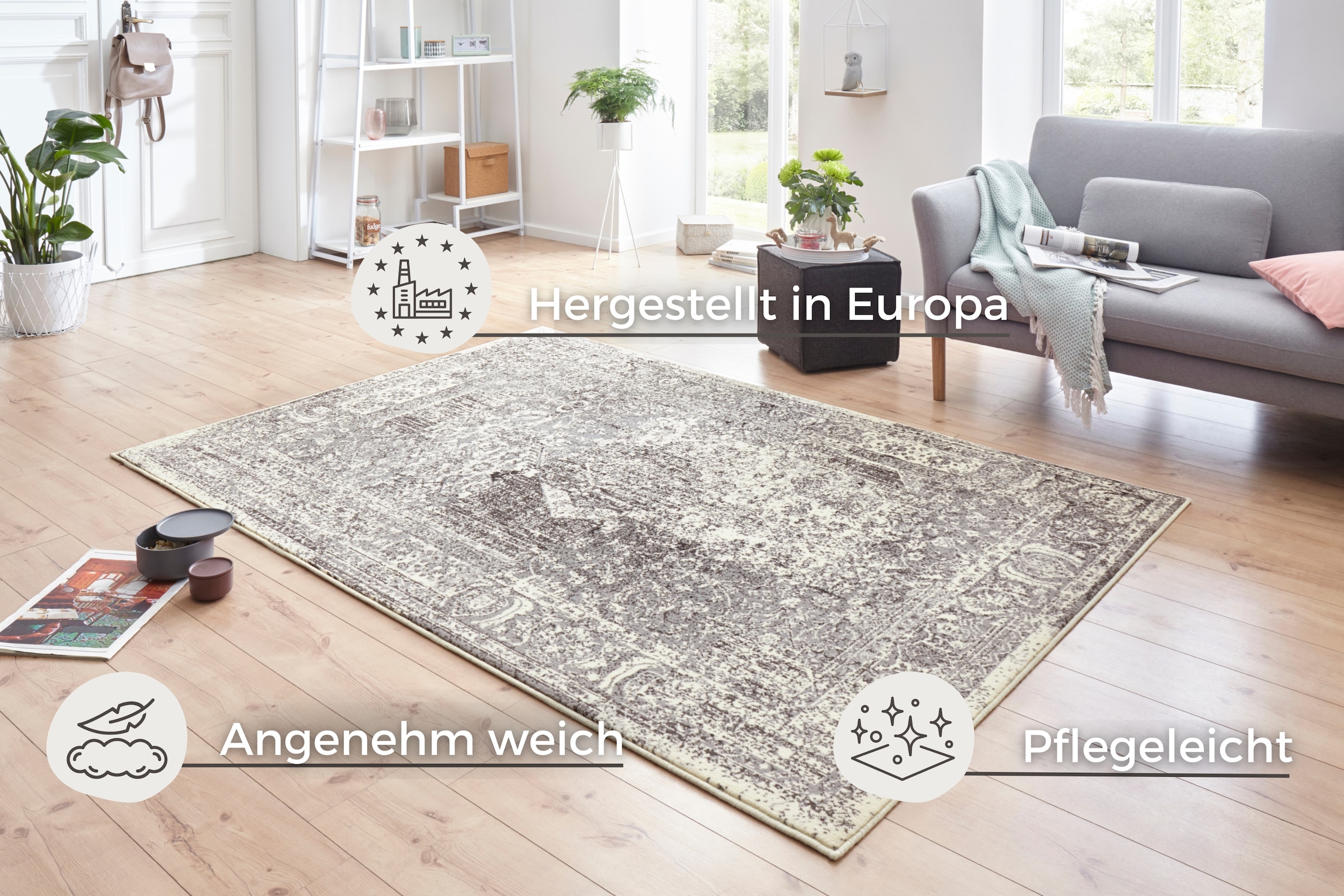 HANSE Home Teppich »Plume«, rechteckig, 9 mm Höhe, Kurzflor, Used-Look, Teppich, Vintage, Esszimmer, Wohnzimmer, Flur