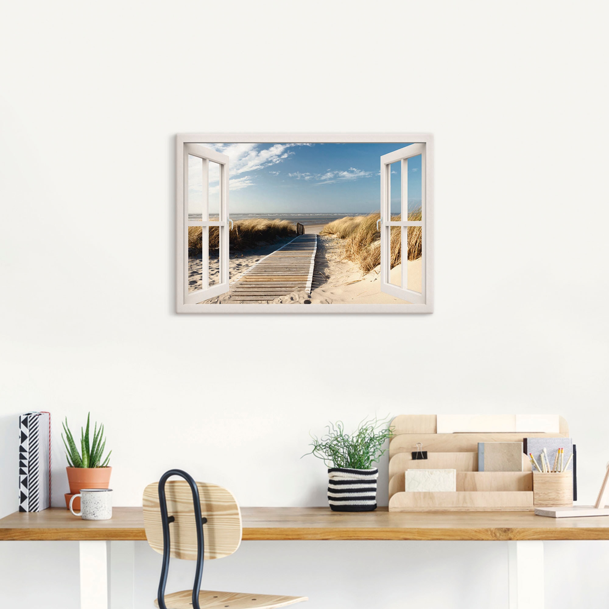 Artland Wandbild »Fensterblick Nordseestrand auf Langeoog«, Fensterblick, (1 St.), als Leinwandbild, Poster, Wandaufkleber in verschied. Grössen