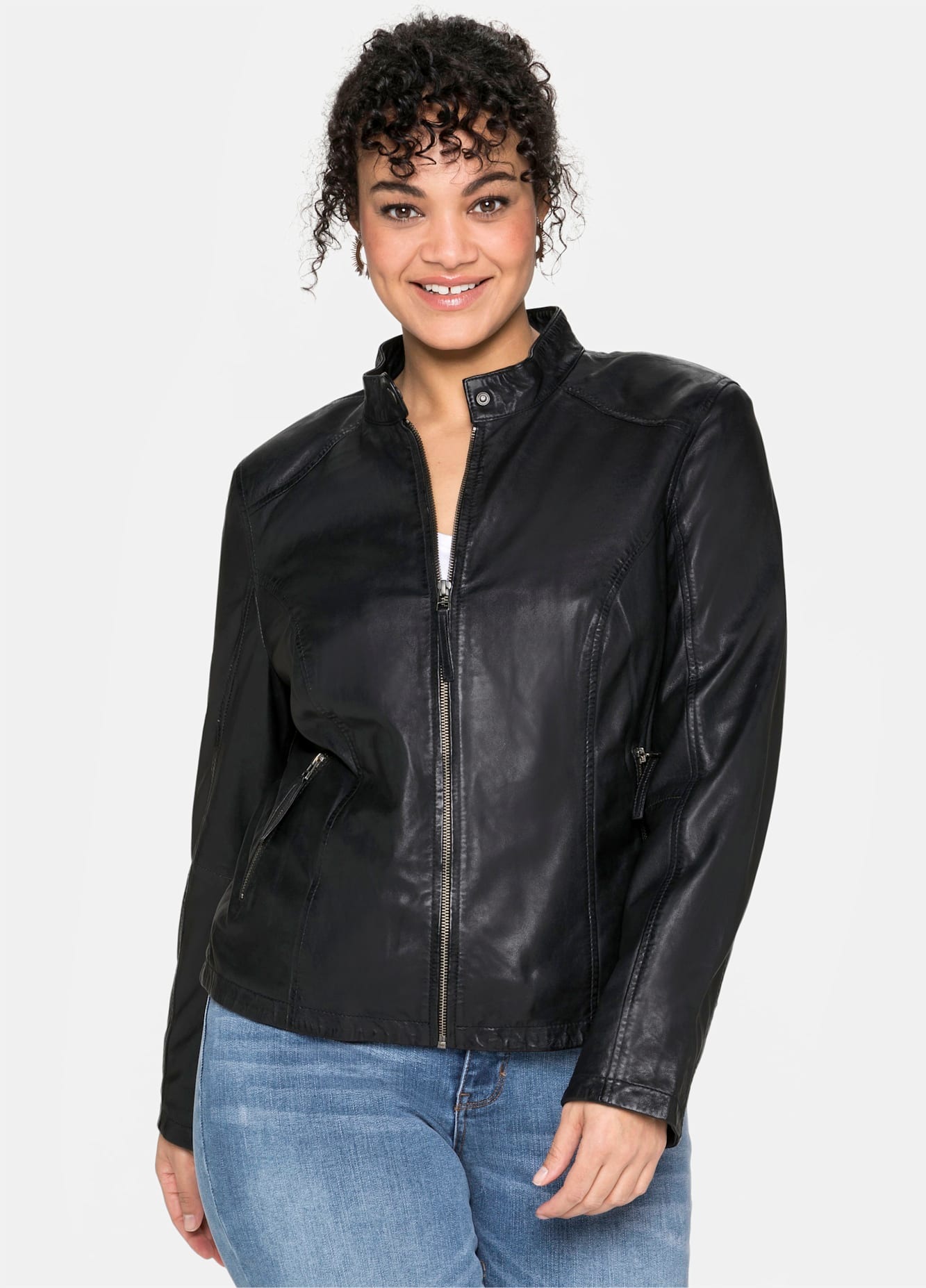 Sheego Lederjacke, ohne Kapuze