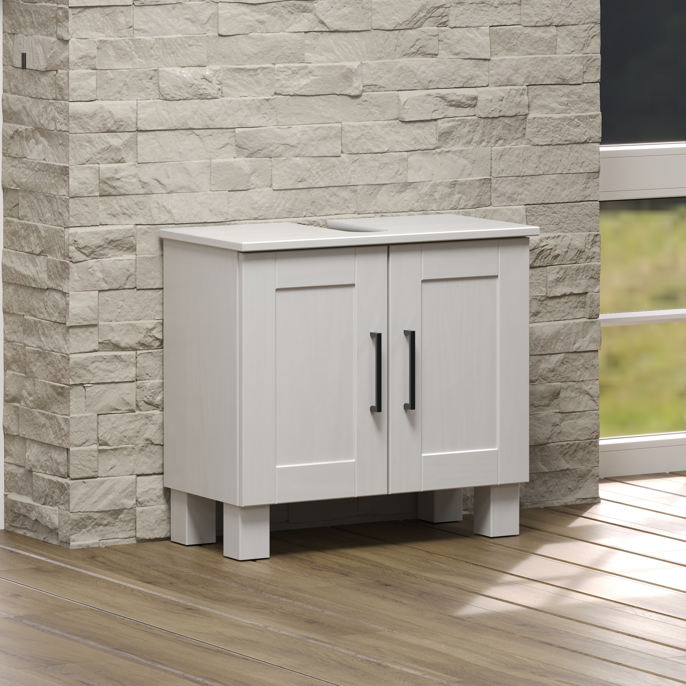 welltime Waschbeckenunterschrank »Ulea«, (1 St.), Waschtisch aus Massivholz mit Bügelgriffen - Masse (B/T/H) 60/30/80 cm