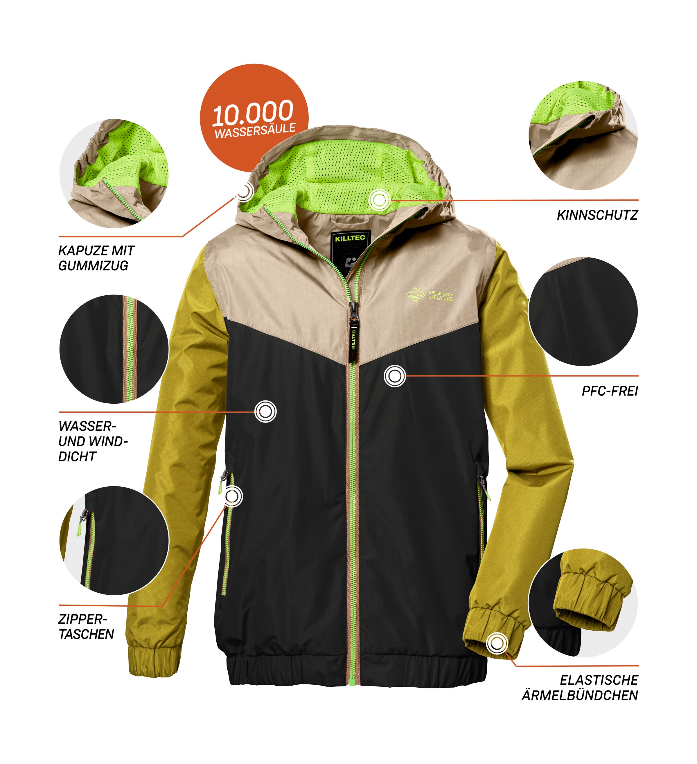 Killtec Outdoorjacke »KOS 288 BYS JCKT«, Wasserdichte Funktionsjacke mit Colourblock-Design und Kapuze