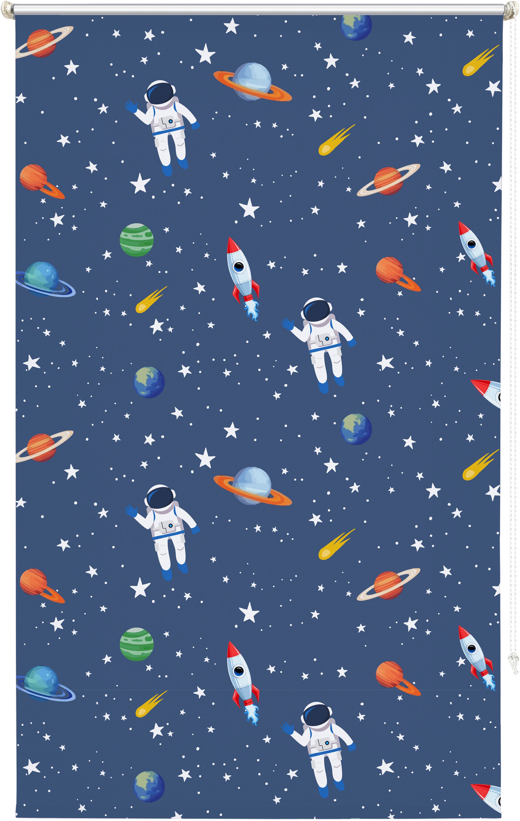 Lüttenhütt Rollo »ASTRONAUT«, verdunkelnd, Blendschutz-Sichtschutz-Verdunkelung, ohne Bohren, freihängend, Fixmass, Klemmfix, Astronaut, Kinderrollo -NEUHEIT!