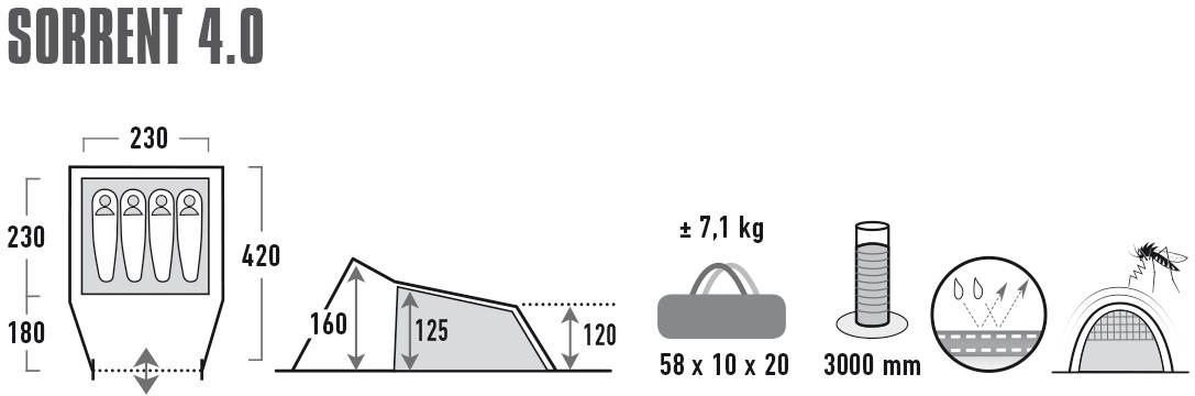 High Peak Tunnelzelt »Zelt Sorrent 4.0«, 4 Personen, (mit Transporttasche)