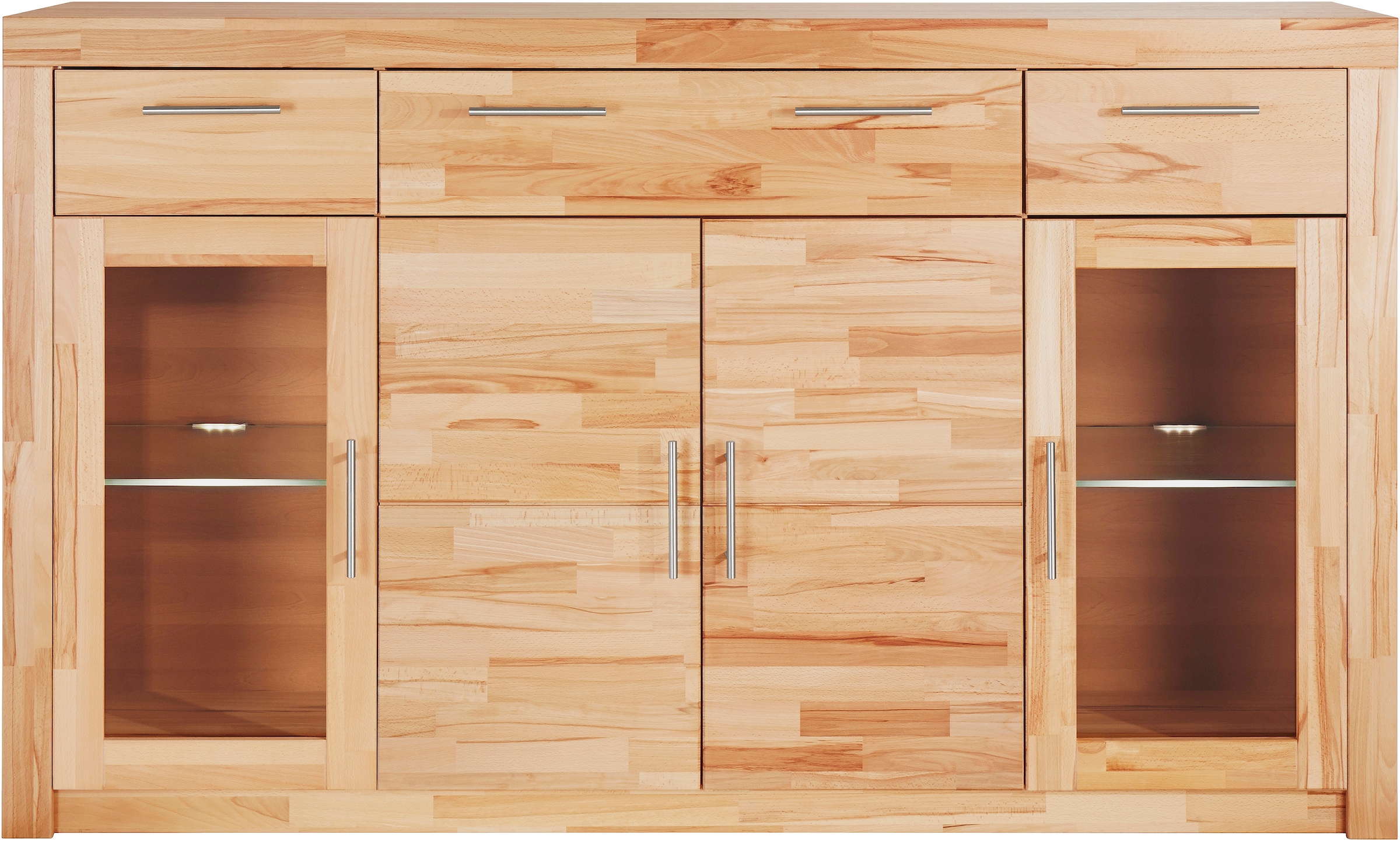VOGL Möbelfabrik Highboard »Toronto«, opt. Glastüren, teilmassiv, Rahmenoptik, Made in Germany