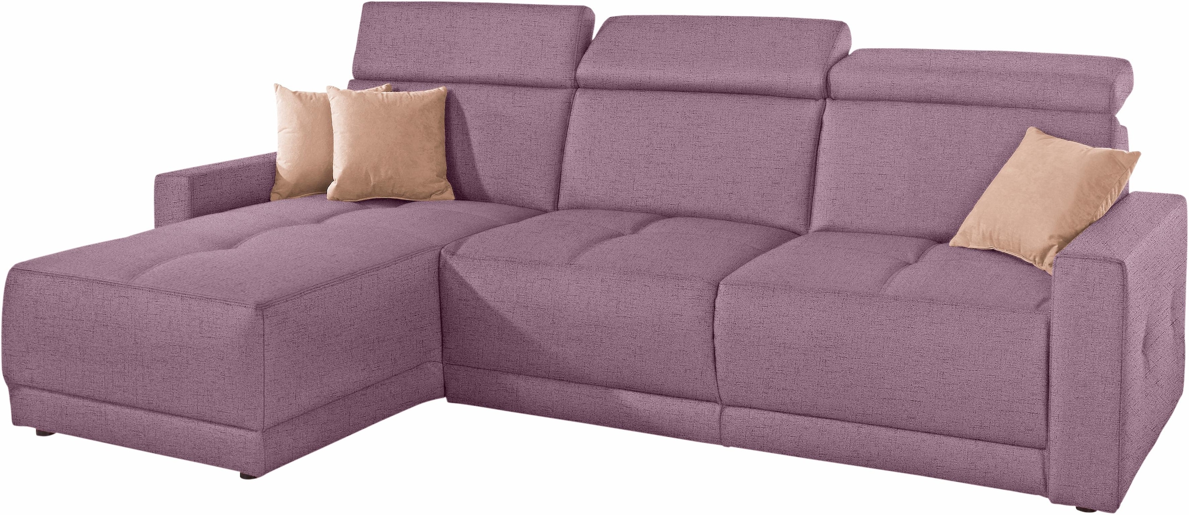 DOMO collection Ecksofa »Ava mit moderner Sitzheftung & toller Doppelnaht, komfortabel, L-Form«, mit Recamiere, inkl. Federkern, wahlweise mit Kopfteilverstellungen