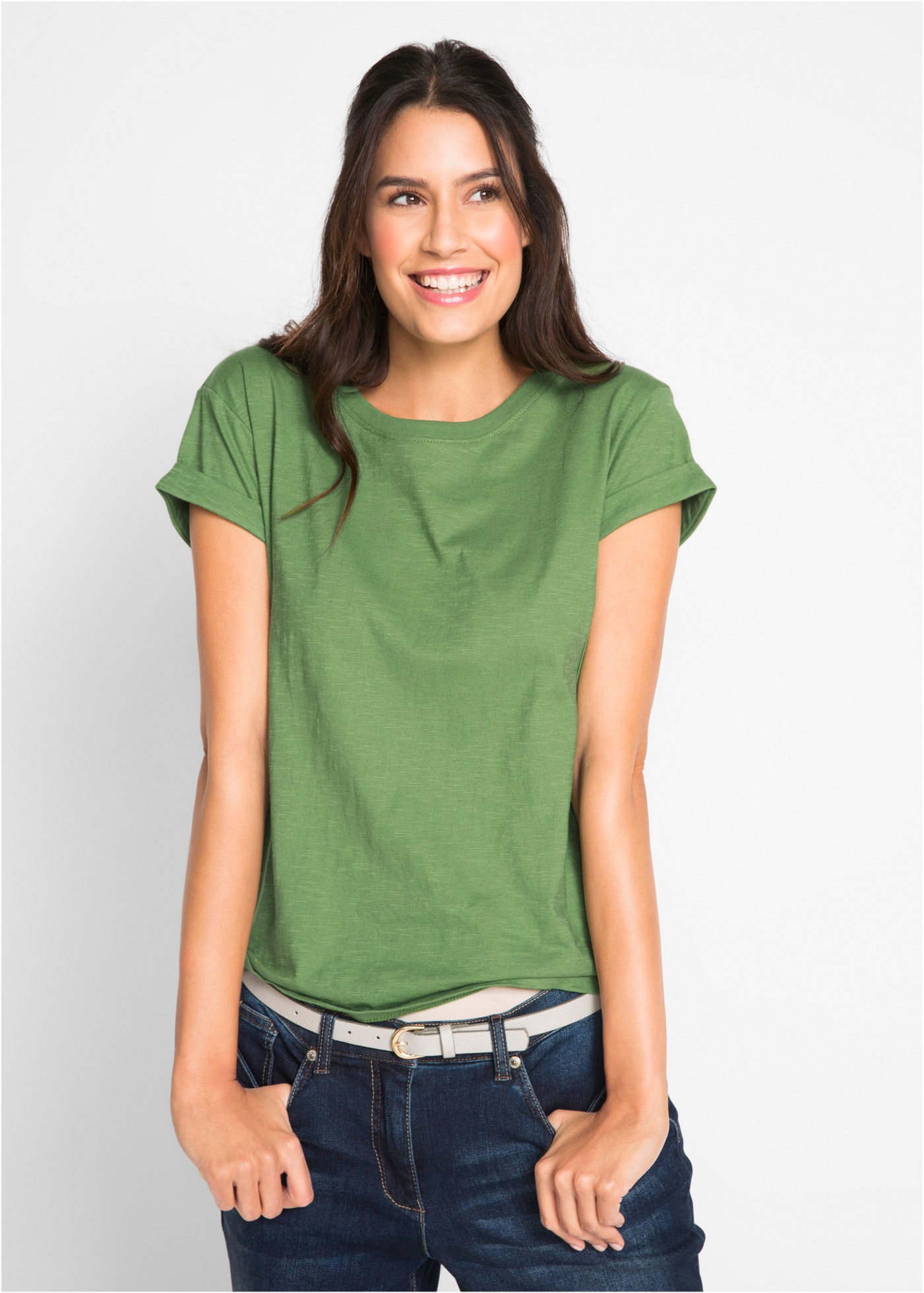 bonprix T-Shirt »Boxy-Shirt« mit Rundhalsausschnitt und Ärmelaufschlägen