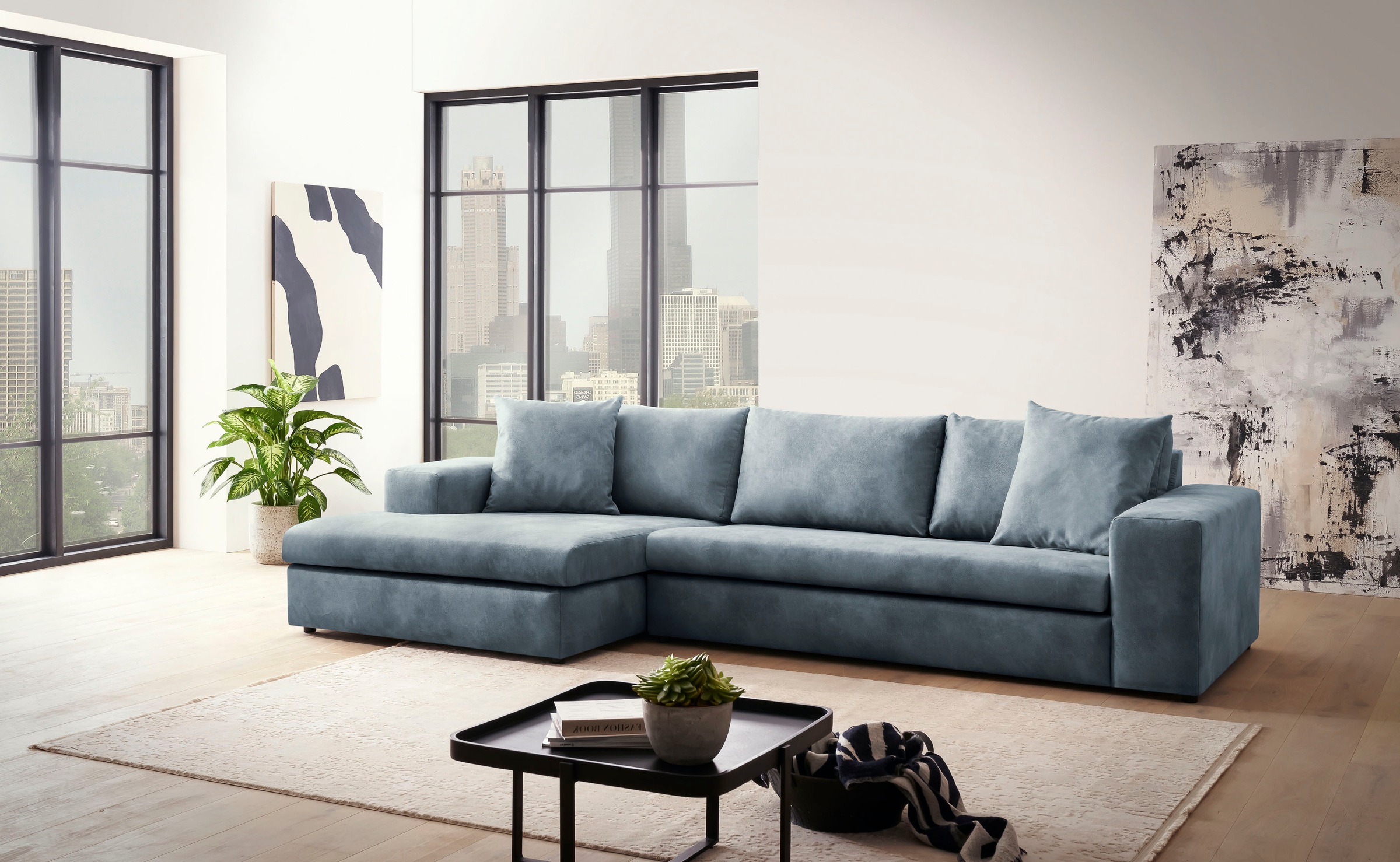 andas Ecksofa »SLEETLAND XXL in Samtvelours oder Vintage-Leder-Optik, L-Form,«, besonders gross und bequem