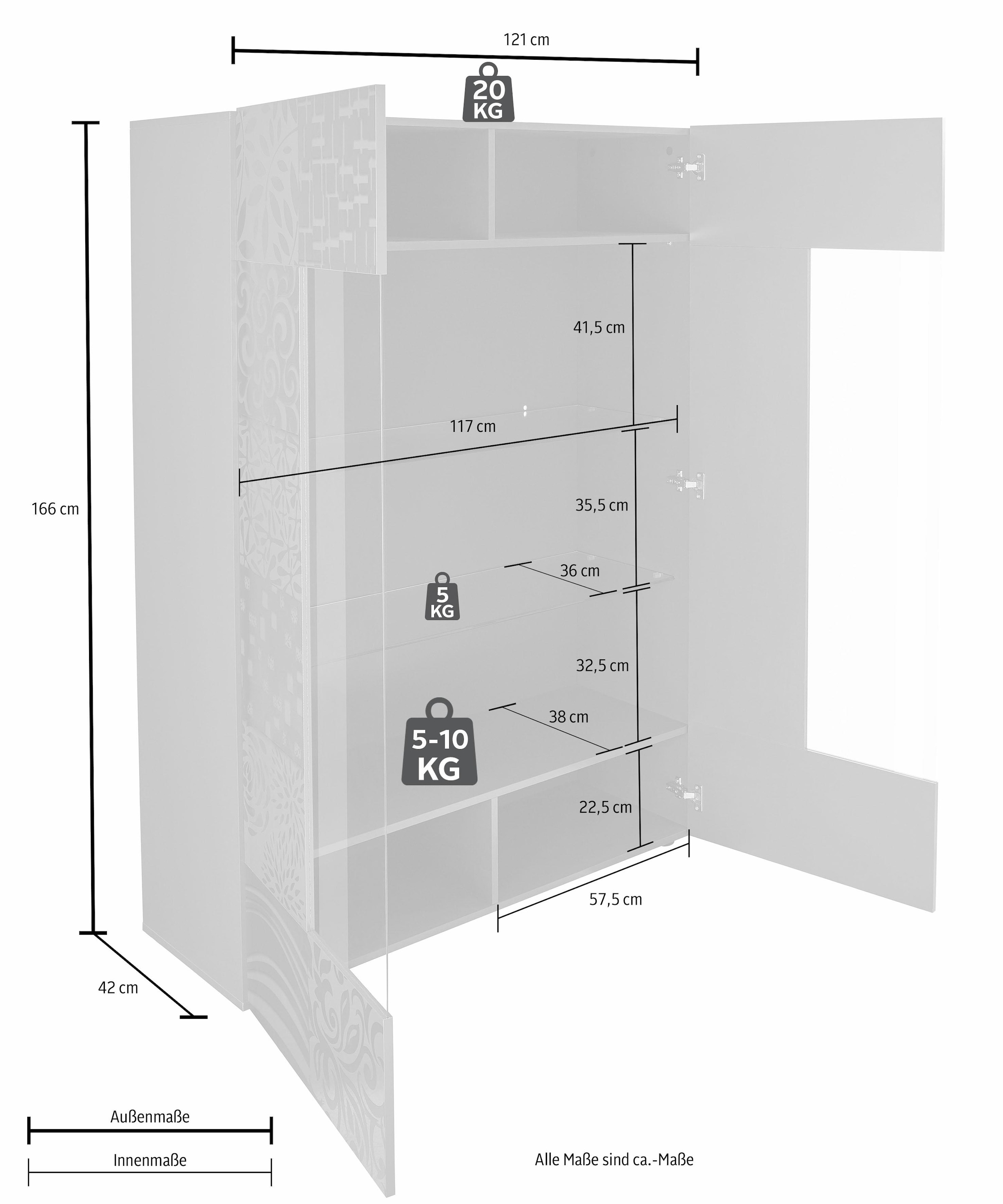 ❤ LC Stauraumvitrine »Miro«, Stauraumvitrine, Höhe 166 cm mit dekorativem  Siebdruck bestellen im Jelmoli-Online Shop