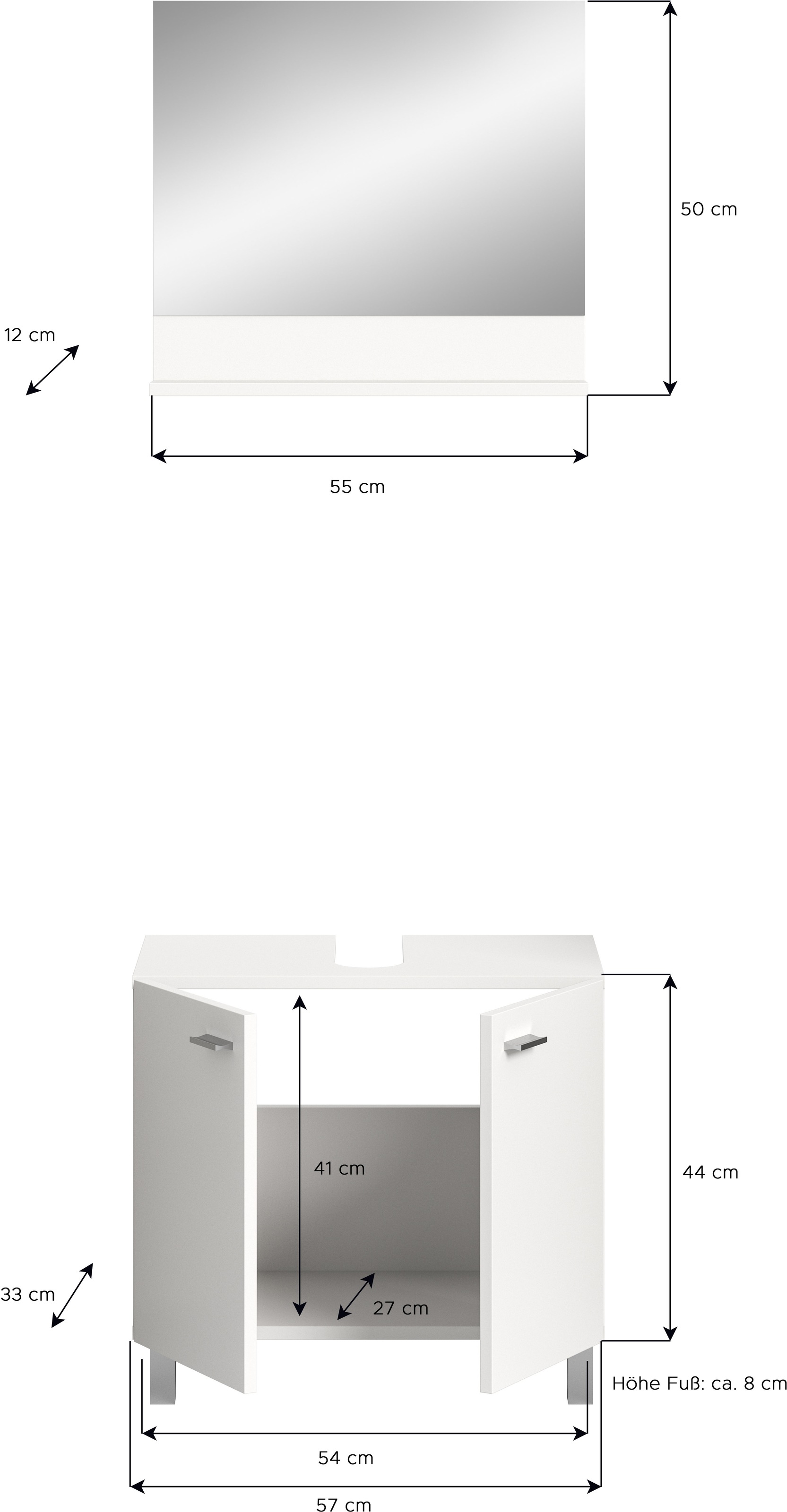 welltime Badmöbel-Set »Tampa, best. aus Waschbeckenunterschrank und Spiegel, Breite 57cm,«, (Set, 2 St.), 2-teilig, Bad-Möbel, Bad-Spiegel, Badschrank