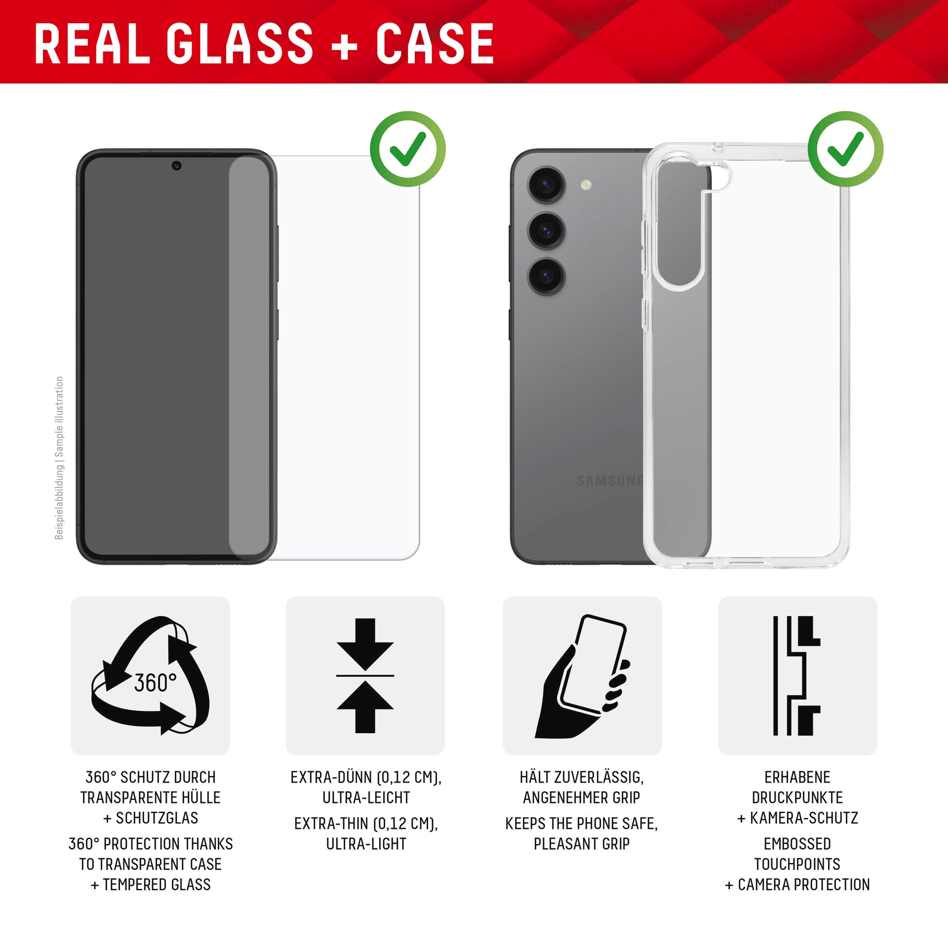 Displex Displayschutzglas »Real Glass + Case«, für Samsung Galaxy A55 5G, (1 St.), Bildschirmschutz, Displayschutzfolie,Einfach anbringen,kratz-&stossfest
