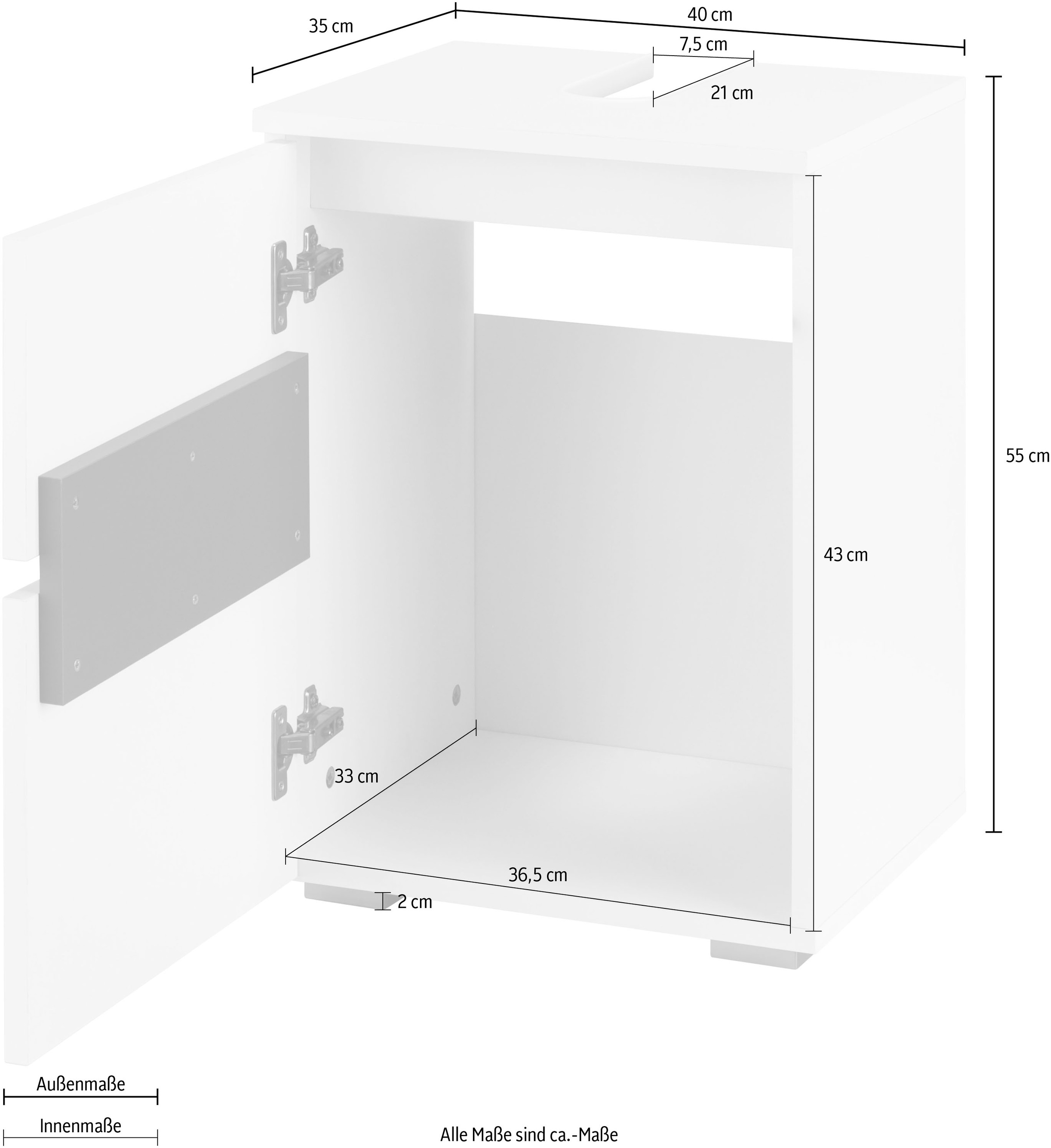 Home affaire Waschbeckenunterschrank »Wisla«, Siphonausschnitt, Breite 40 cm, Höhe 55 cm