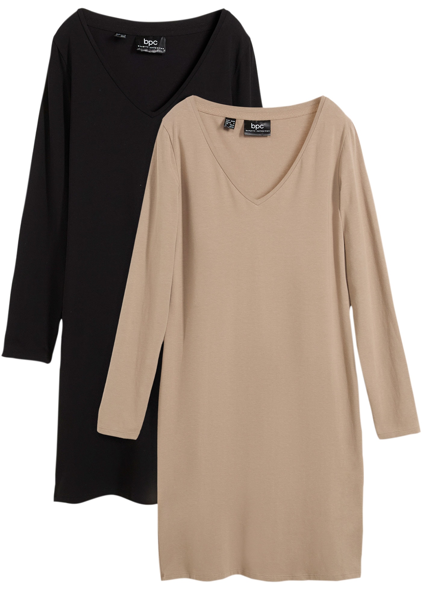 bonprix Jerseykleid »Jerseykleid aus Viskose (2er Pack)« Packung, 2, 2 Stk. tlg. im 2er Pack, mit V-Ausschnitt
