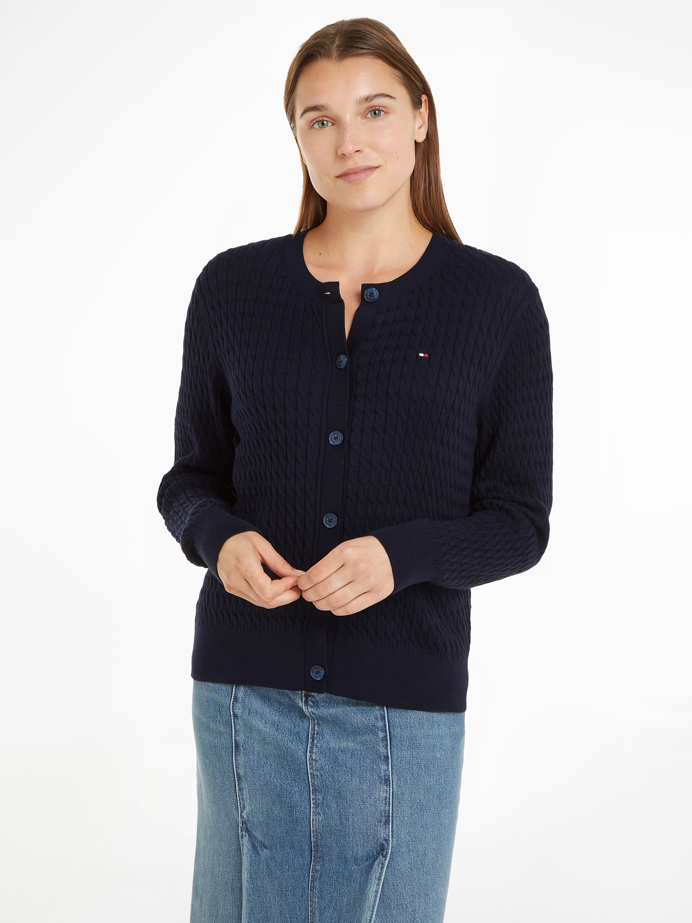 Strickjacke »CO CABLE C-NK CARDIGAN«, mit Zopfstruktur