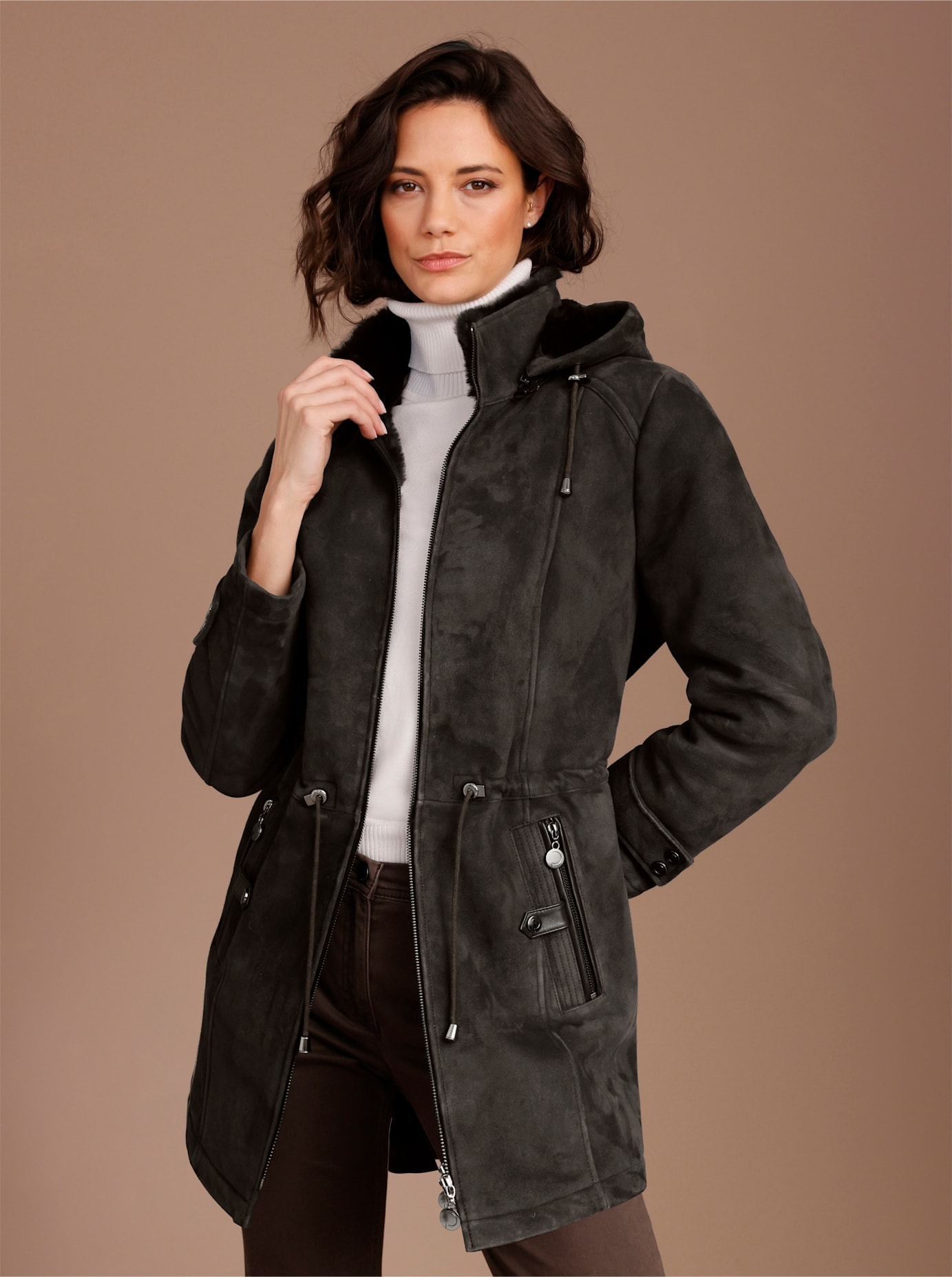 Mainpol Lederjacke mit Kapuze