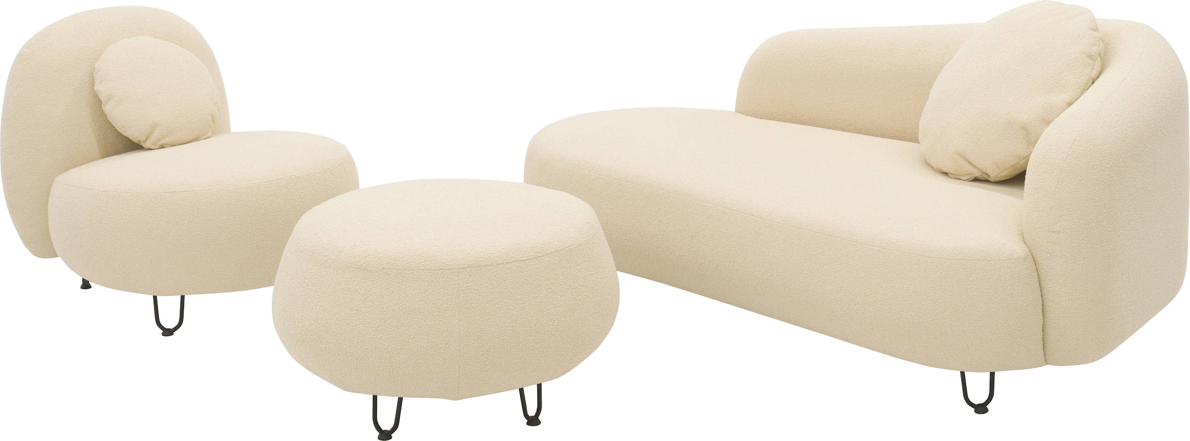 DOMO collection Polstergarnitur »Poika Bezug Fellimitat«, (3 tlg.), Formschönes Outdoor-Highlight, ideal für Balkon, Terrasse, Garten