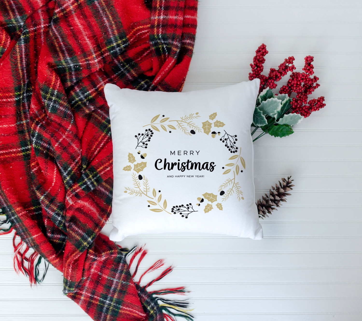 queence Dekokissen »Carolina«, Kissenhülle,Merry Christmas,Weiss,Weihnachtsmotiv,Festlich,Winterlich