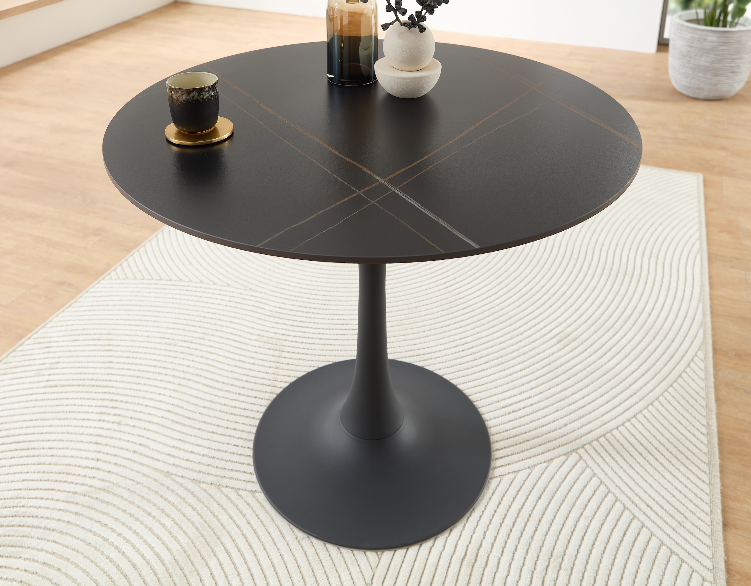 Stolkom Esstisch »Josh Esszimmertisch rund Keramik, marmoriert, BxH 90x75 cm«, Keramikoberfläche marmoriert, Wahlweise in weiss, grau oder schwarz