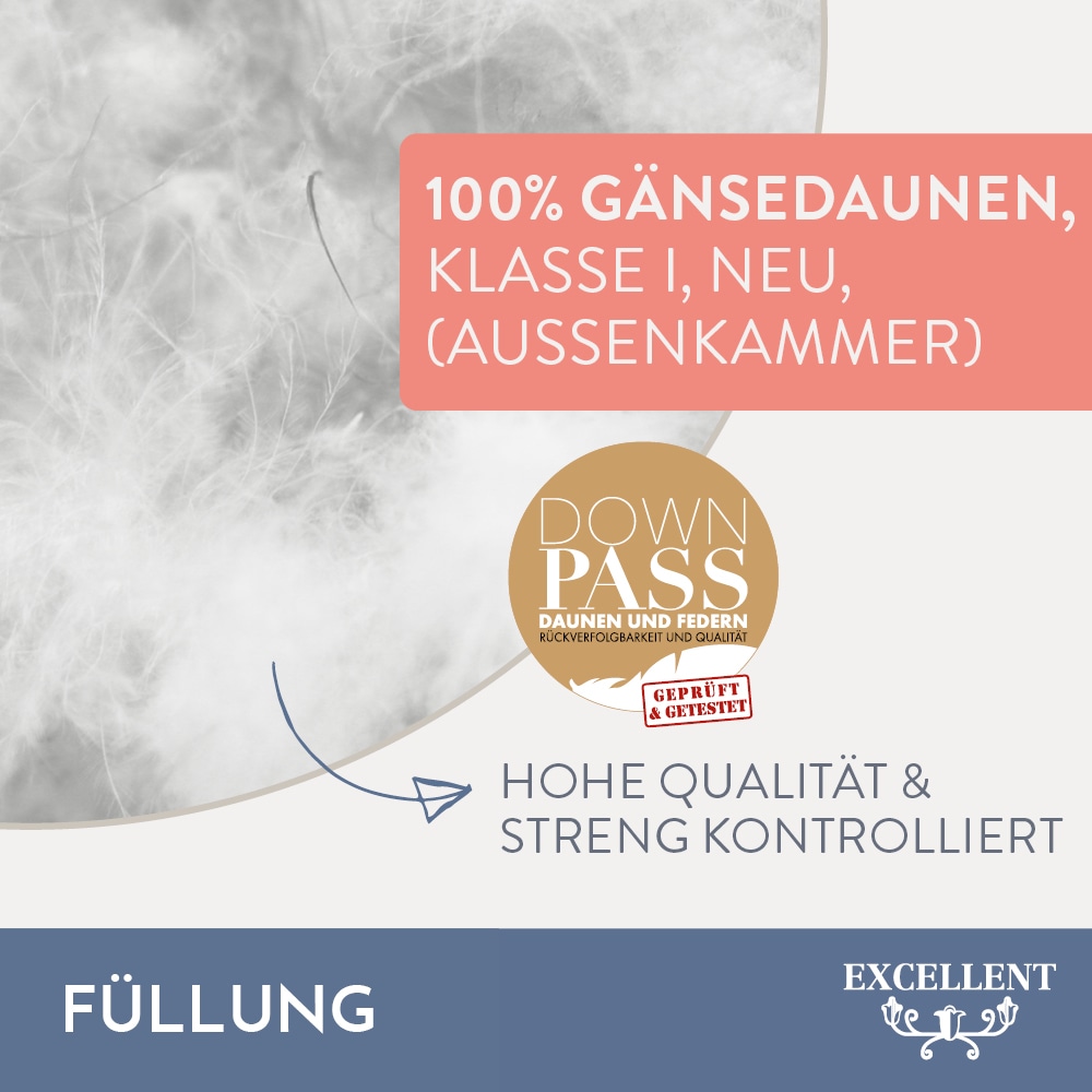 Excellent 3-Kammer-Kopfkissen »Venedig Kissen erhältlich im Einzel- oder Doppelpack!«, Füllung: 60% Daunen Aussenkammer, Bezug: 100% Baumwolle, hergestellt in Deutschland, allergikerfreundlich.