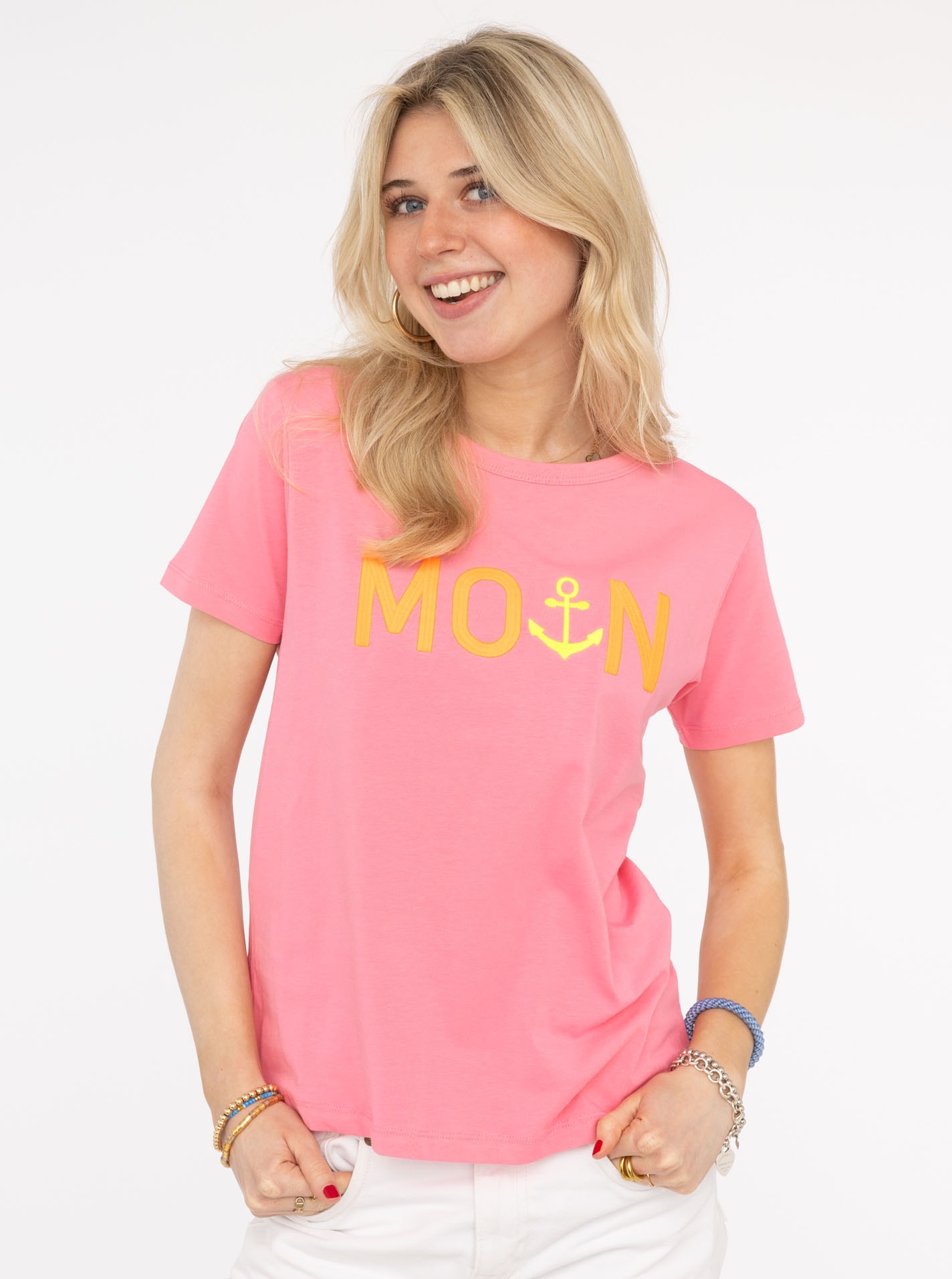 Zwillingsherz T-Shirt ""MoinZH"" Kurzarm, Rundhalsausschnitt, Stickerei, Baumwollmischung