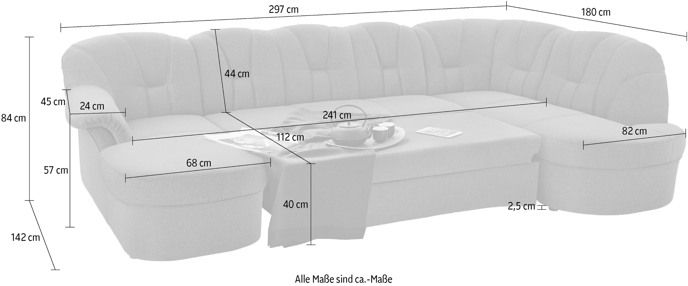 DOMO collection Wohnlandschaft »Papenburg, zeitlose Rückensteppung, elegante Formensprache, U-Form«, in grosser Farbvielfalt, wahlweise mit Bettfunktion