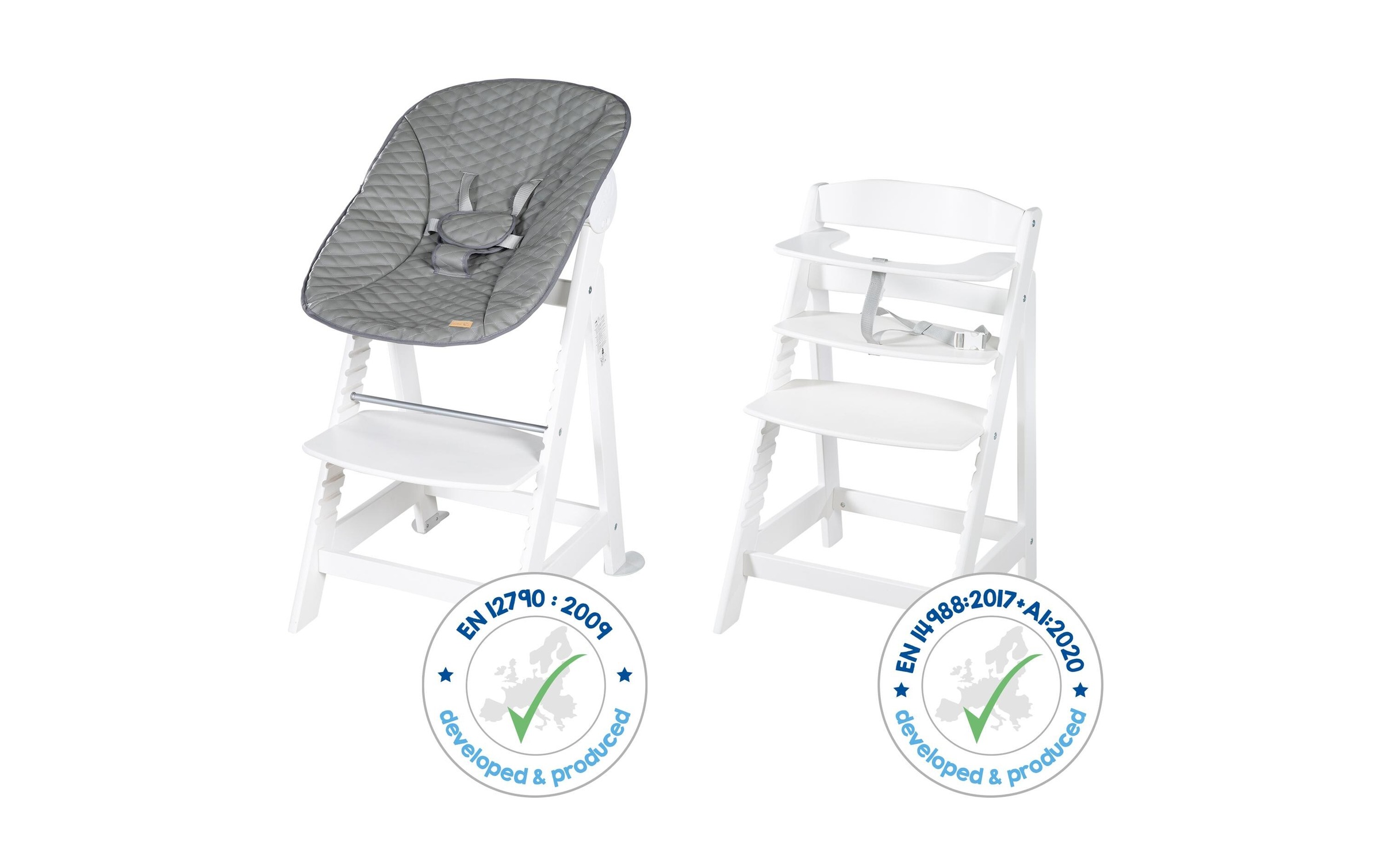 roba® Hochstuhl »Born up Set 2-in-1 Weiss, Stone gesteppt«