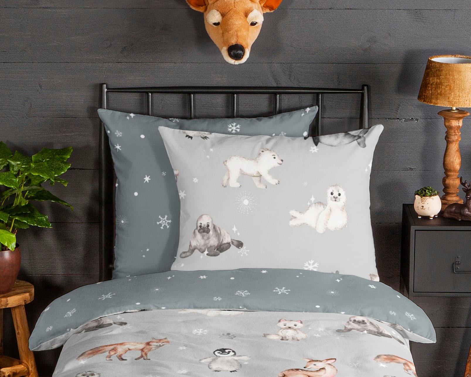 good morning Kinderbettwäsche »Cira«, Biber, 135x200, Warm, Weich, Wende, Reissverschluss, Kind, Winter, Grau