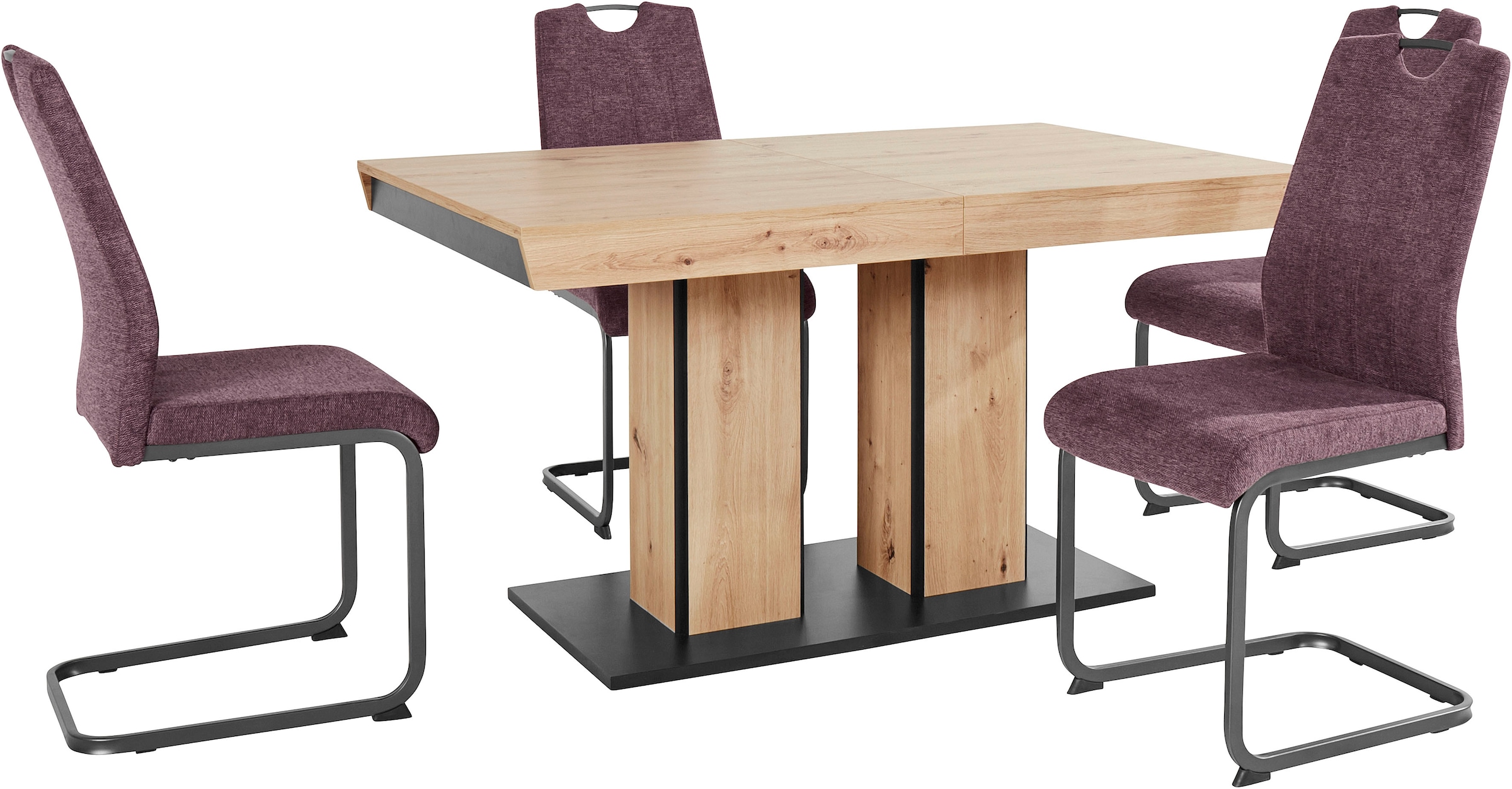 HELA Essgruppe »Tisch ausziehbar 140 -220 cm,«, (Set, 5 tlg.), Belastbarkeit 140 KG, bequem gepolstert mit Griff