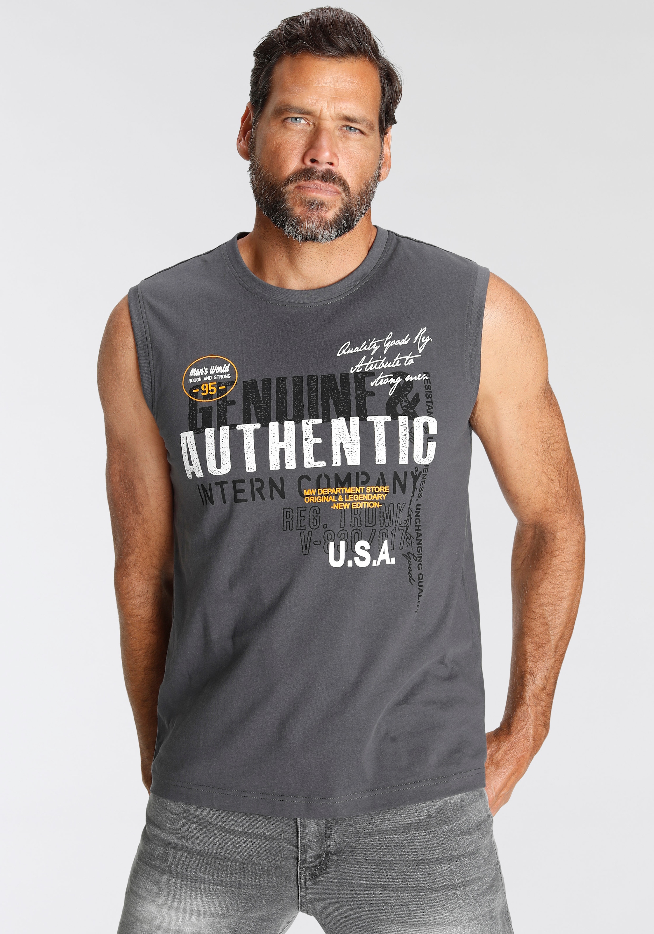 Man's World Muscleshirt, ohne Ärmel, bedruckt, Rundhalsausschnitt, aus Baumwolle