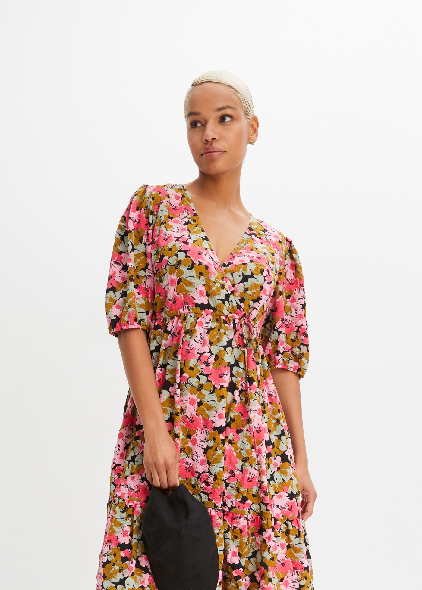 bonprix Midikleid für Casualmode, aus Viskose und Polyamid, A-Linie, mit kurzem Arm
