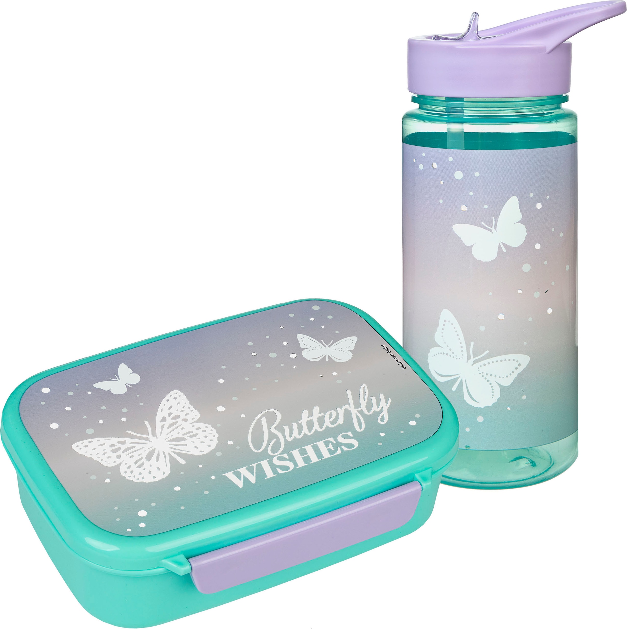 Lunchbox »Brotzeitdose & Trinkflasche, Butterfly Wishes«, (Set, 2 tlg.), mit Trinkflasche
