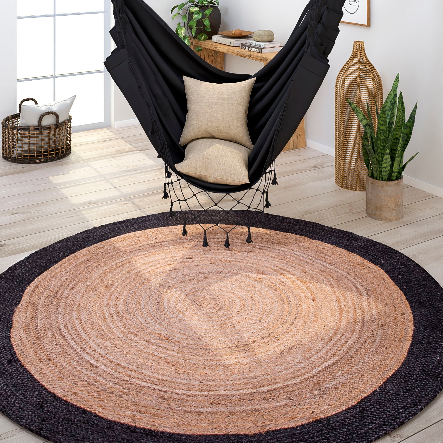 Paco Home Teppich »Viborg 594«, rund, 6 mm Höhe, Jute, Modern, Boho, Ethno, Handgefertigter Natur-Teppich