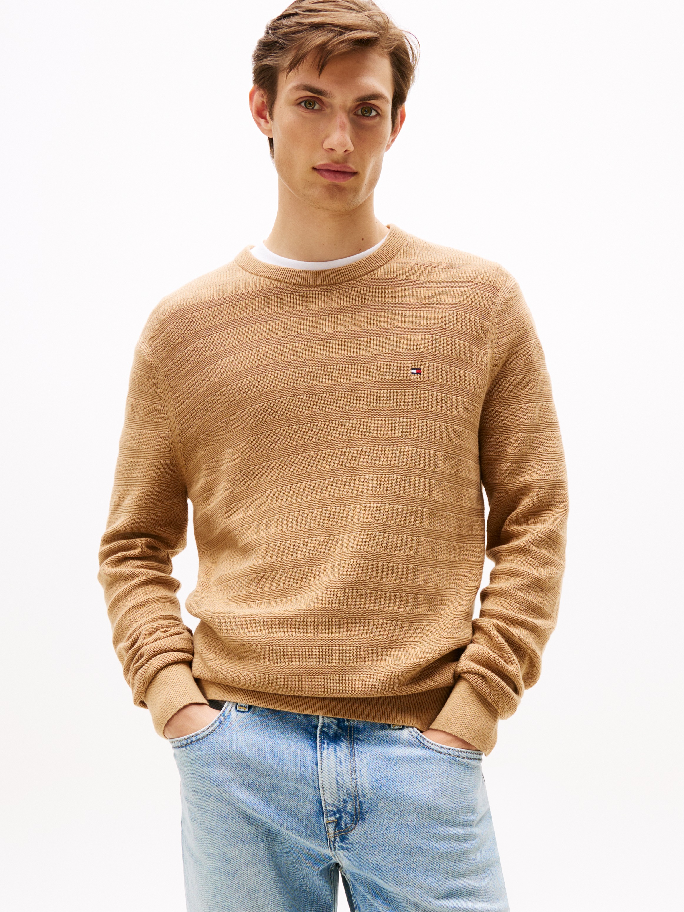 Tommy Hilfiger Rundhalspullover »STRIPE STRUCTURE« regular fit, leicht überschnittene Schultern