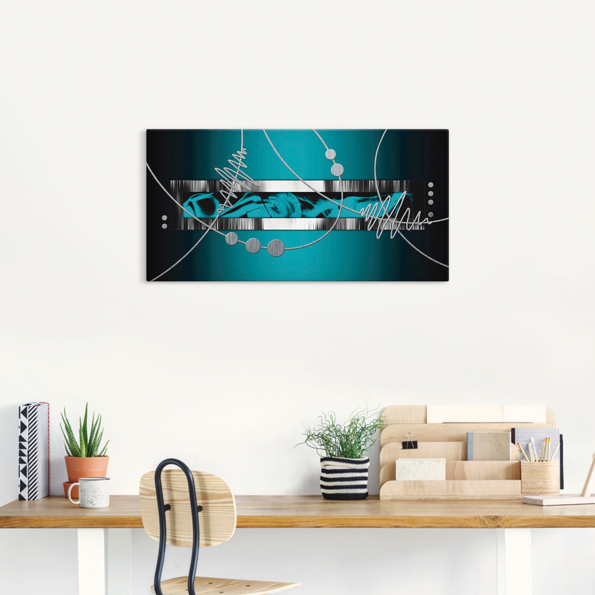 Artland Wandbild »Silber abstrakt auf petrol«, Gegenstandslos, (1 St.), als Alubild, Outdoorbild, Leinwandbild, Poster, Wandaufkleber