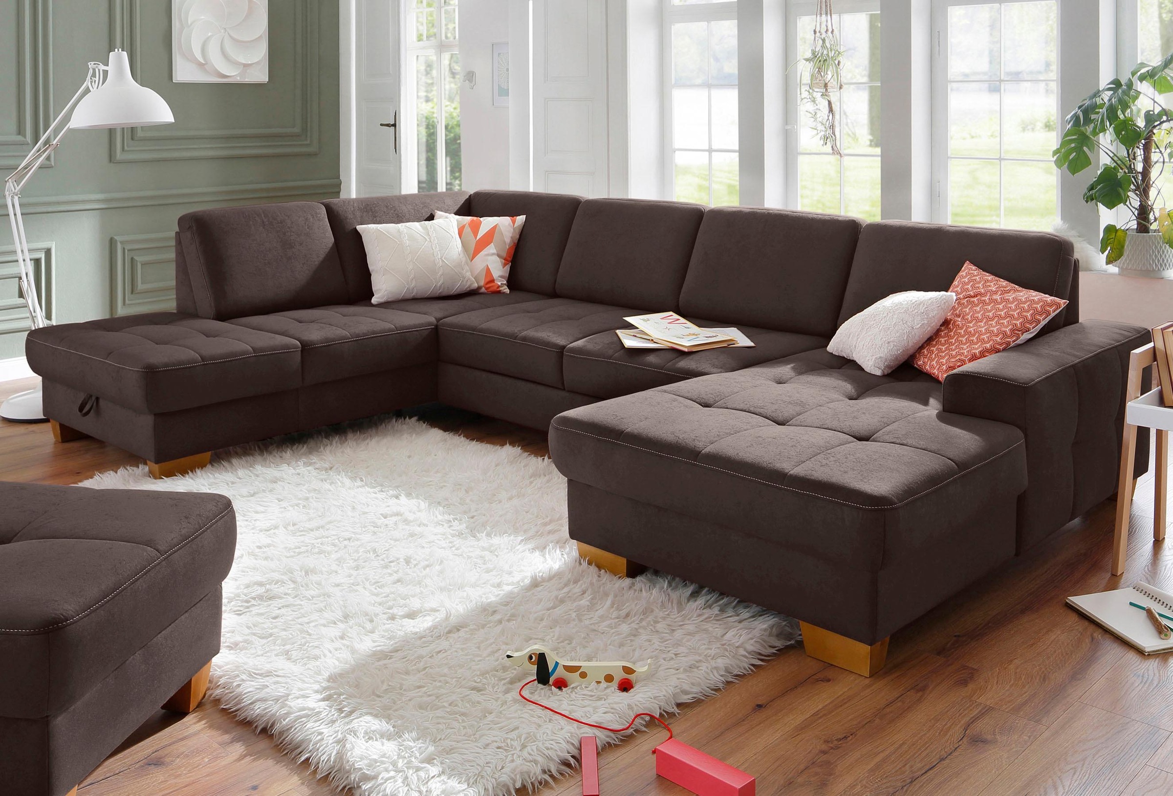 GOODproduct Wohnlandschaft "Puccini U-Form" mit Federkern, Sitztiefenverstellung, Kontrastnaht