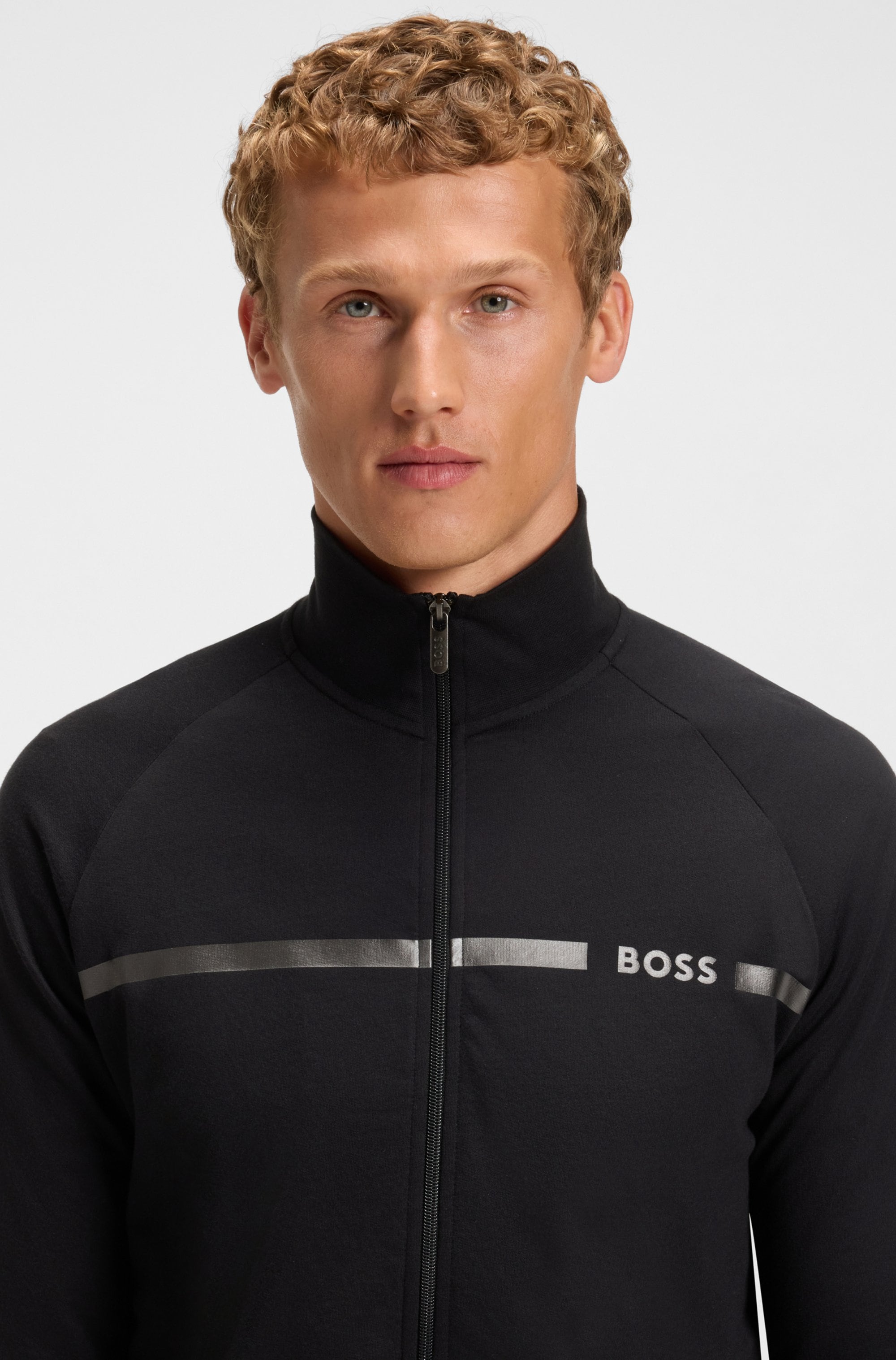 BOSS Sweatjacke »Authentic Jacket Z«, aus Baumwoll-Terry mit Streifen und Logo, regular fit