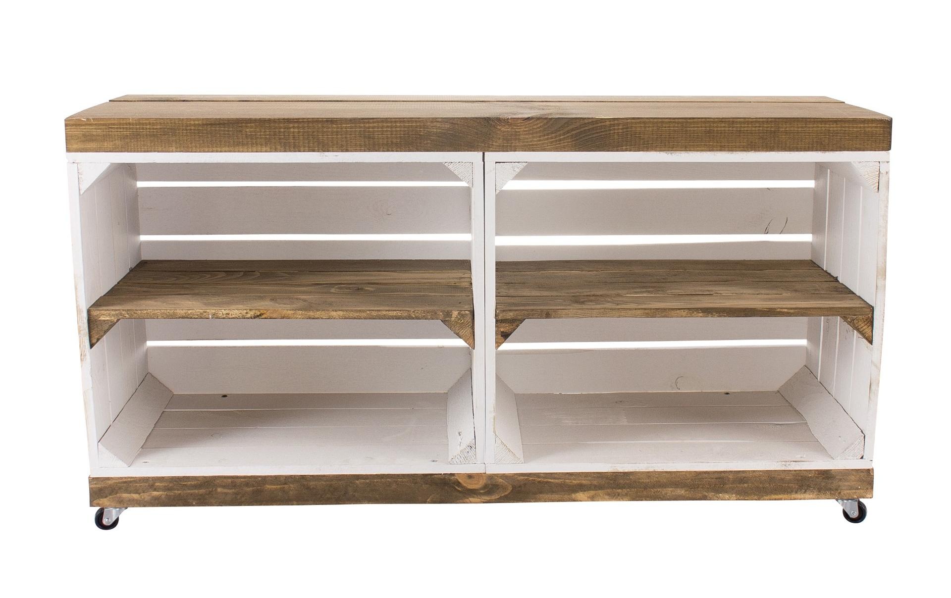 Holz Zollhaus Mehrzweckregal "auf Rollen Vintage, Weiss / Braun, 100 x 50 cm"