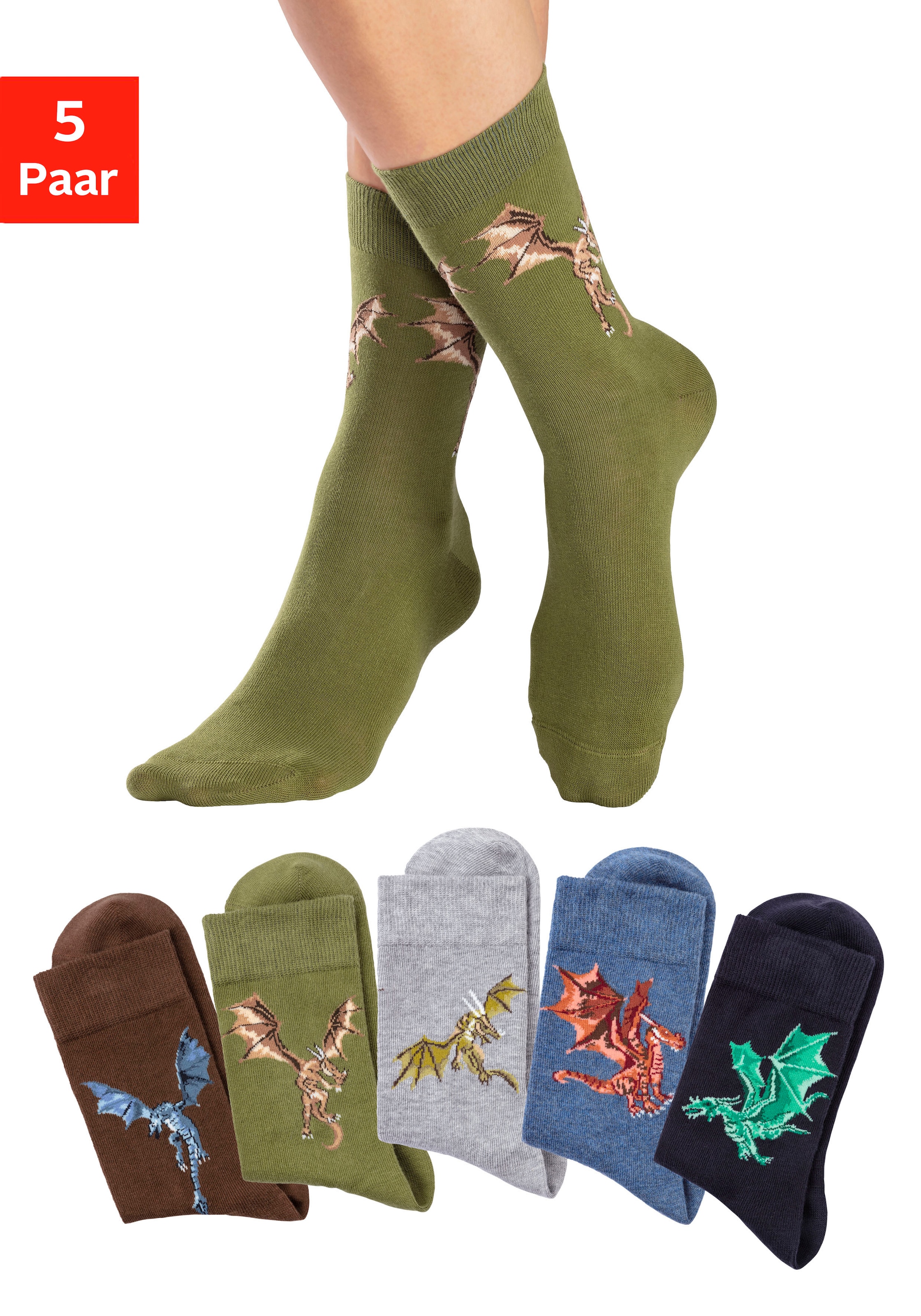 ✵ H.I.S Socken, (5 Paar), mit unterschiedlichen | Jelmoli-Versand bestellen günstig Motiven Drachen