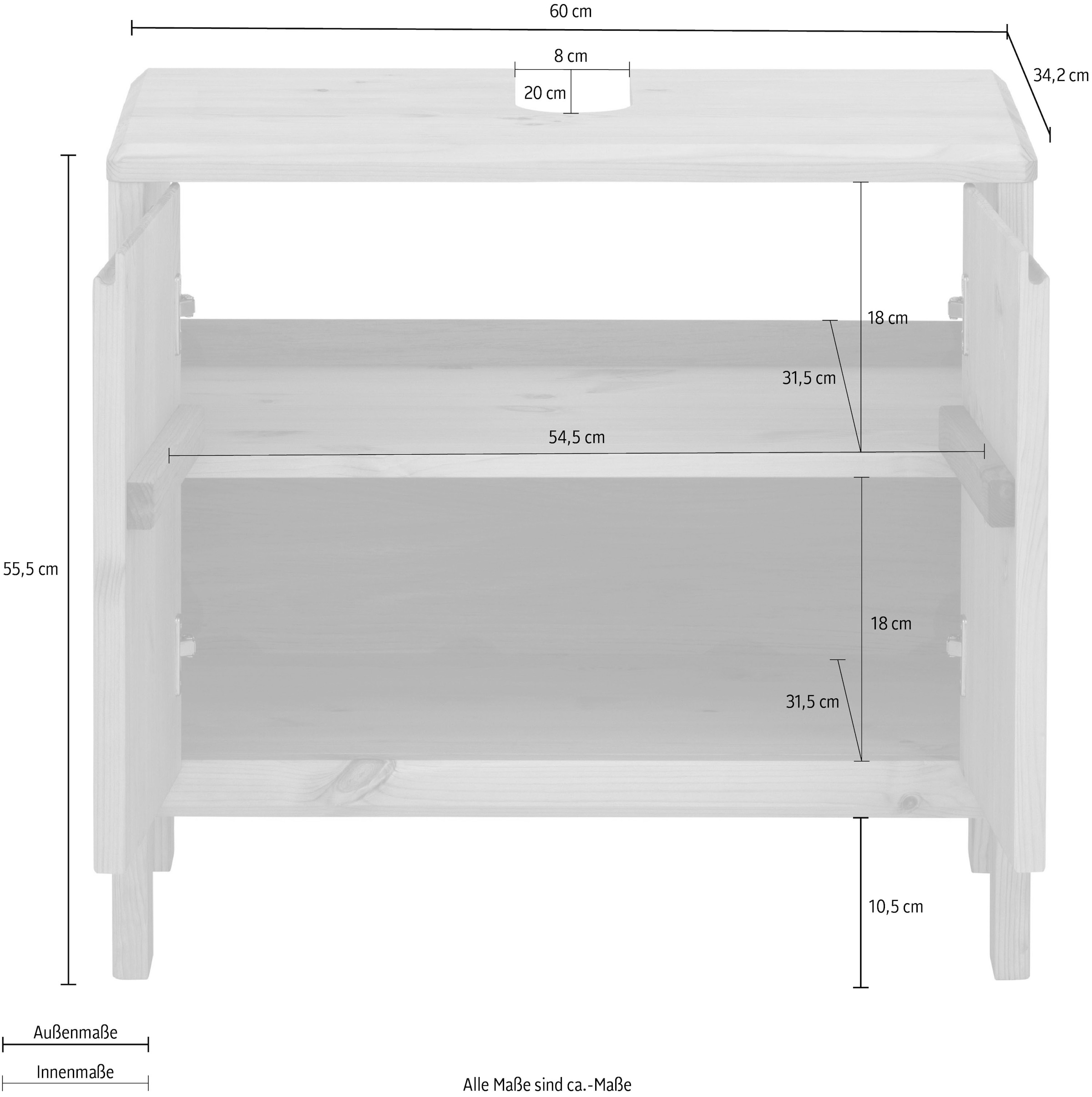 GOODproduct Waschbeckenunterschrank »Jorrick«, Breite 60 cm, Kiefer mit Bio Öl/Wachs behandelt, Siphonausschnitt