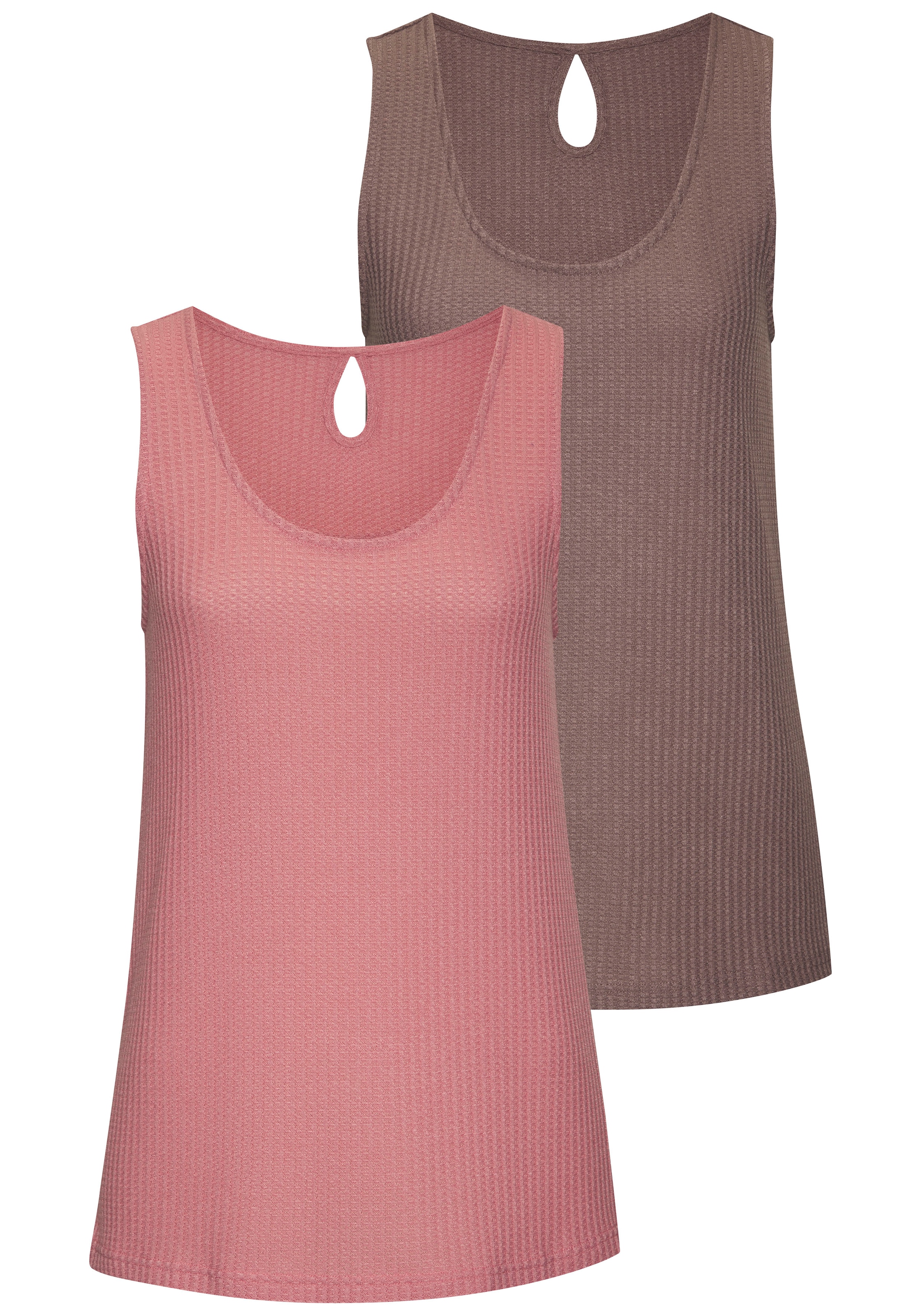Vivance Trägertop »mit tropfenförmigem Cut-Out am Rücken«, (2er-Pack), aus weicher Piqué-Qualität