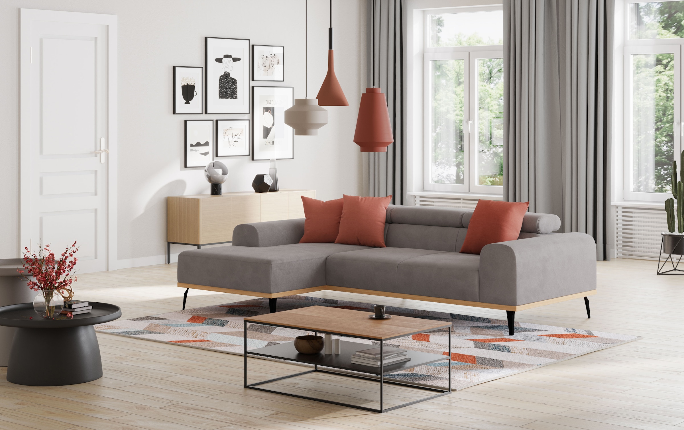 Places of Style Ecksofa »Carlo L-Form«, mit Kopfteilverstellung & Holz-Rahmenoptik, wahlweise Relaxfunktion