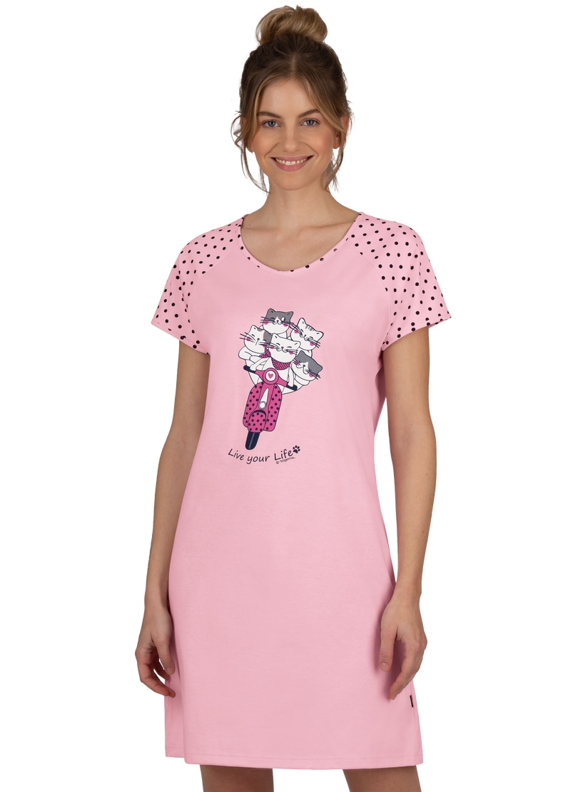 Schlafanzug mit Schweiz Jelmoli-Versand Nachthemd online shoppen »TRIGEMA grossem bei Katzen-Motiv« Trigema